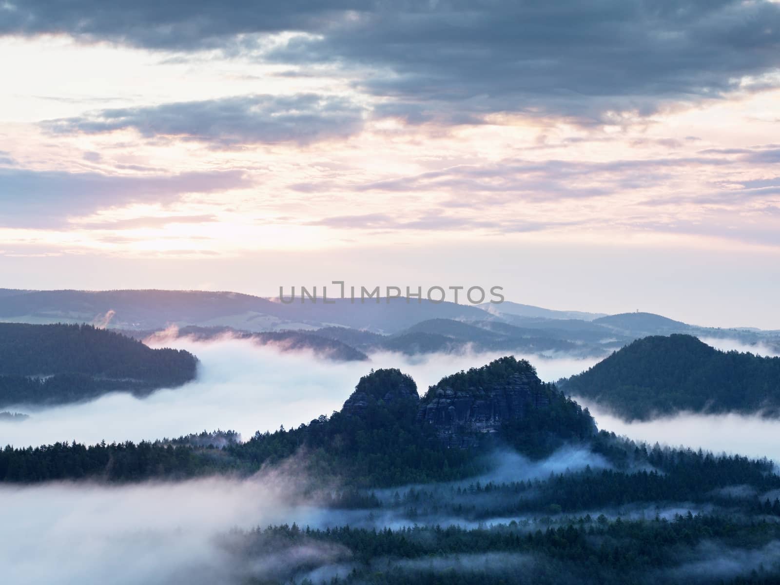 Fairy daybreak in a beautiful hilly landscape by rdonar2