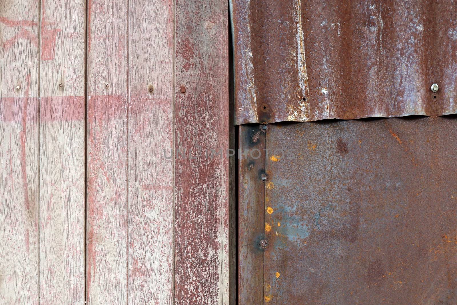 texture wood and zinc wall, wood and zinc rust texture floor old dirty background