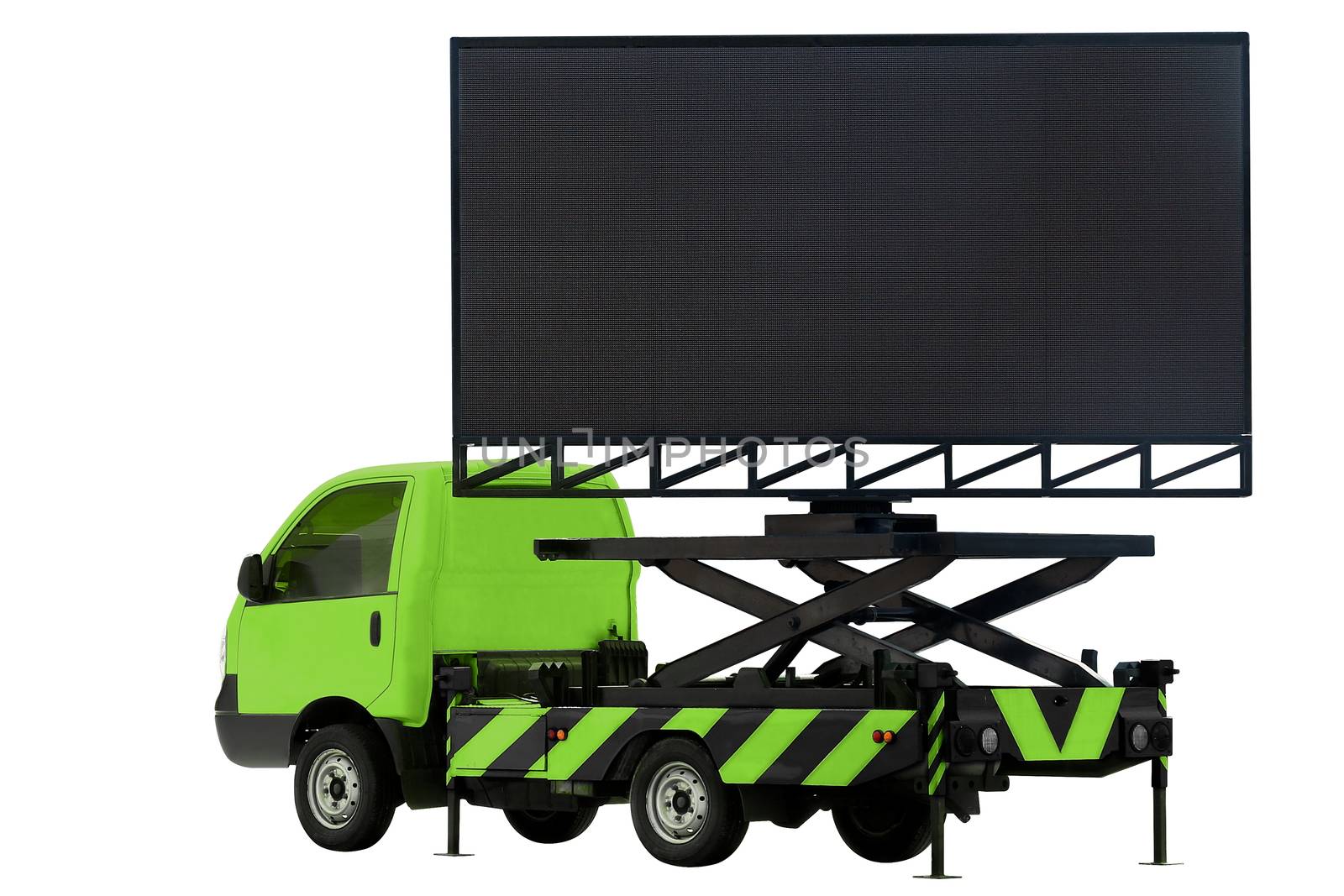 Billboard on car green color LED panel for sign Advertising isolated on background white