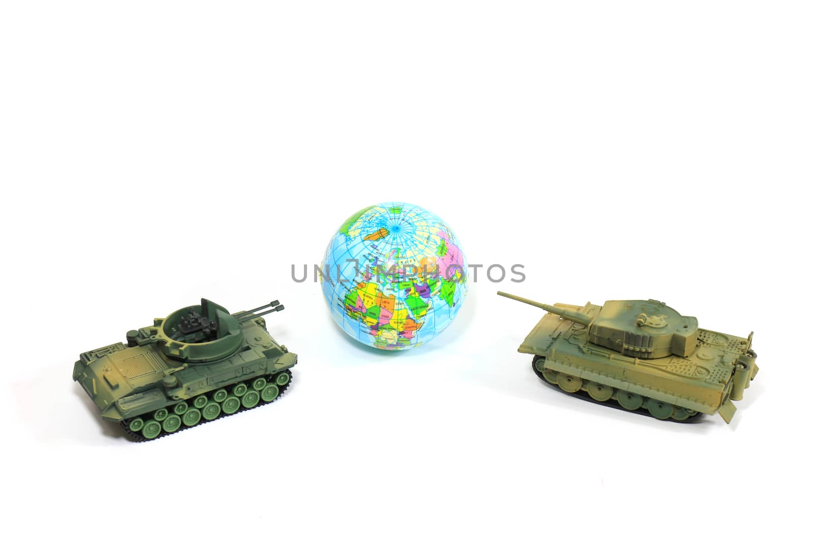 Toys Tank plastic as World War on white background, War, fight army soldier tank Sample picture or War scenario concept by cgdeaw