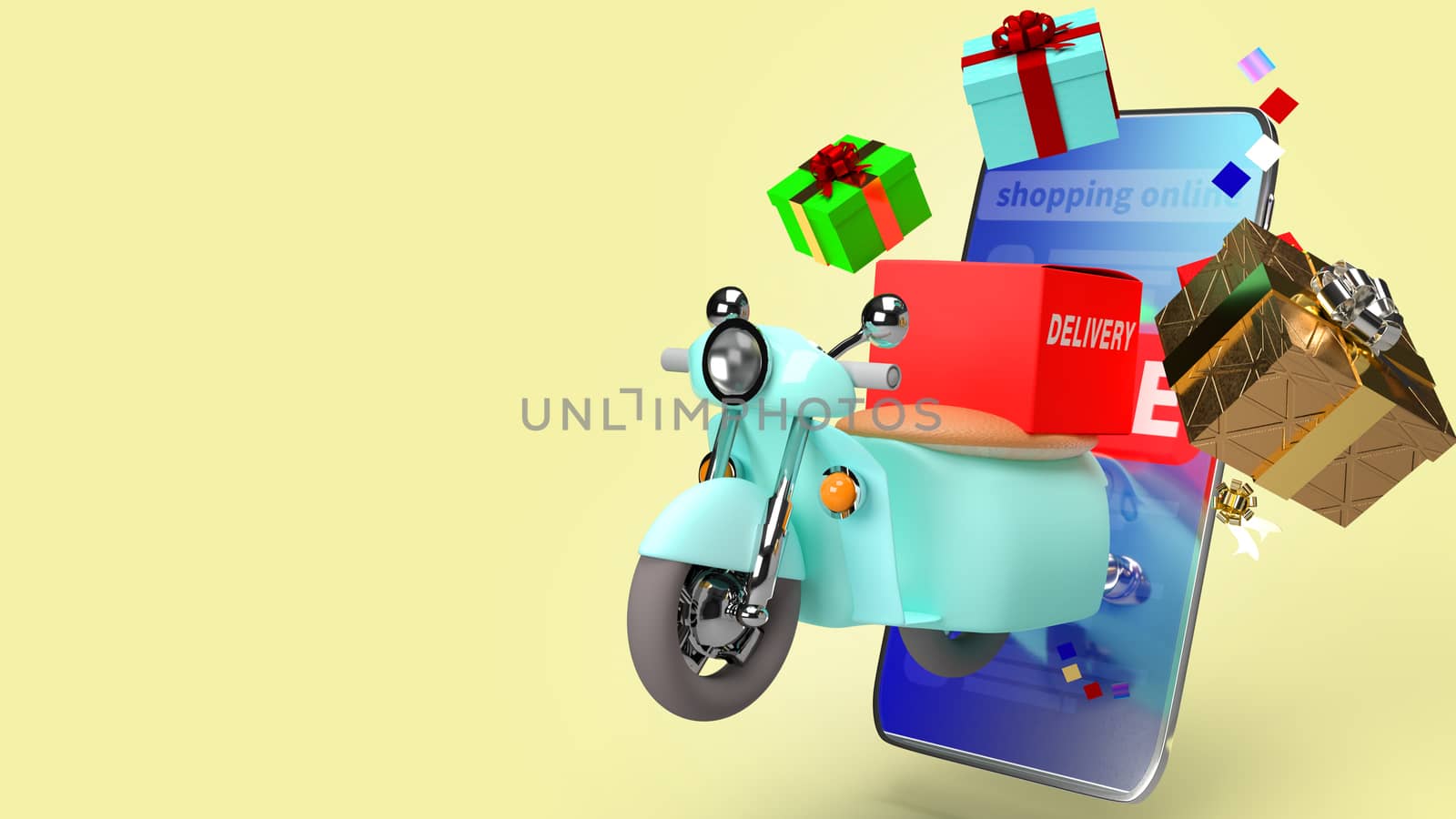 The bike delivery and mobile 3d rendering for  delivery applications  content.
