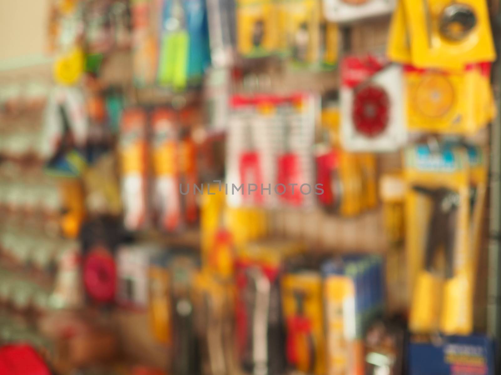 Blurry pictures of shelves in a hardware store. by Unimages2527