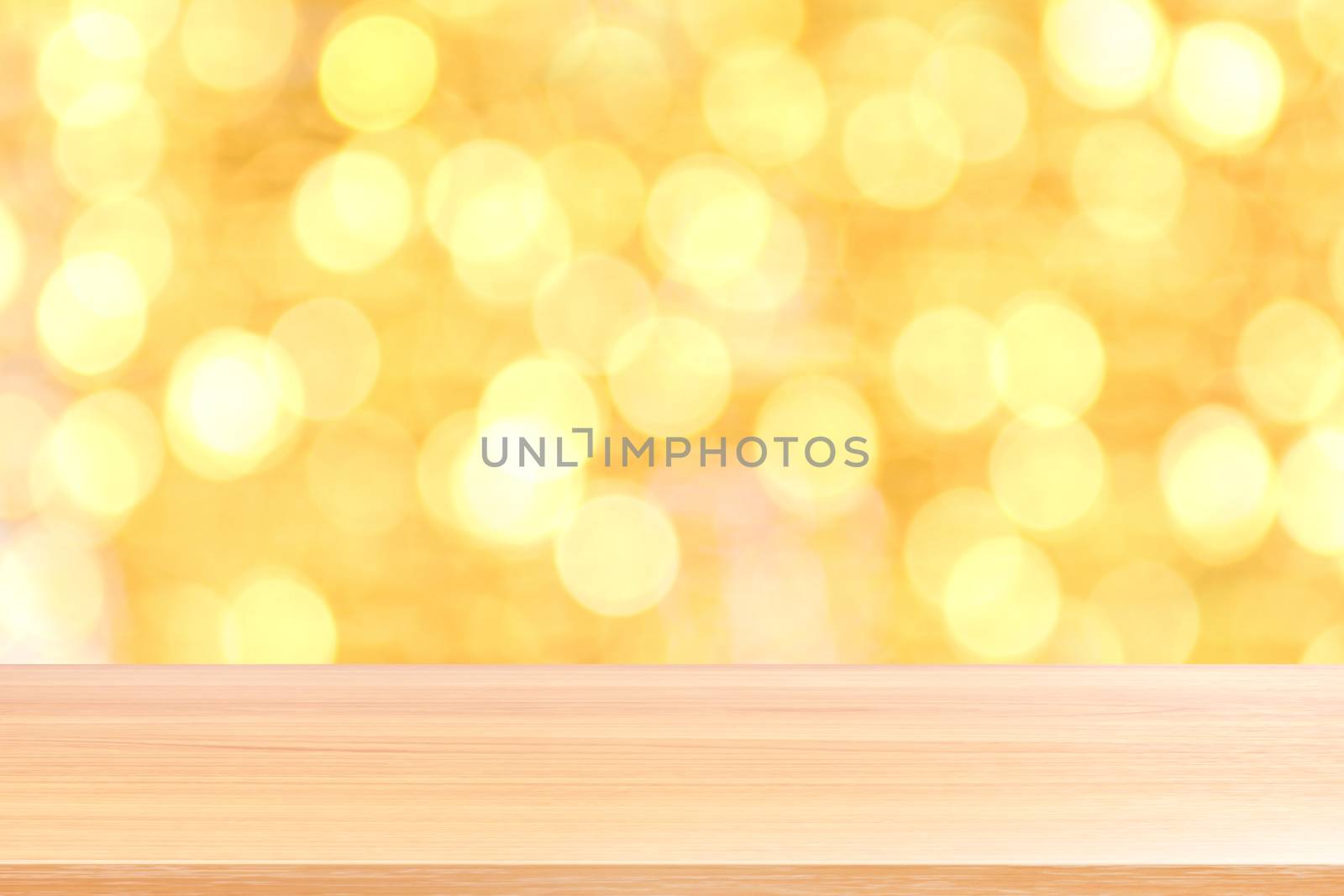 wood plank on bokeh golden yellow colorful background, empty wood table floors on bokeh glitter light gold luxury, wood table board empty front glittering gold, wooden on bokeh lighting shine gold by cgdeaw