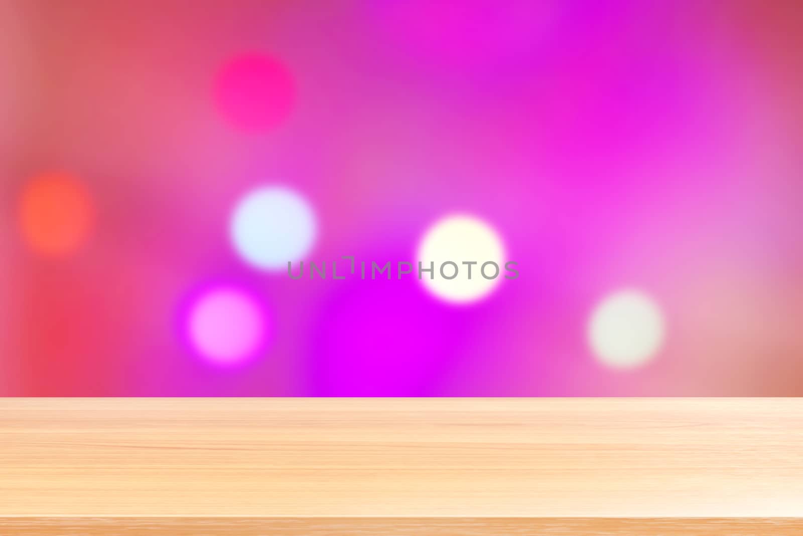 wood plank on blur light bokeh colorful purple and pink soft gradient background, empty wood table floors on bokeh colorful purple gradient, wood table board empty front bokeh colorful pink wallpaper