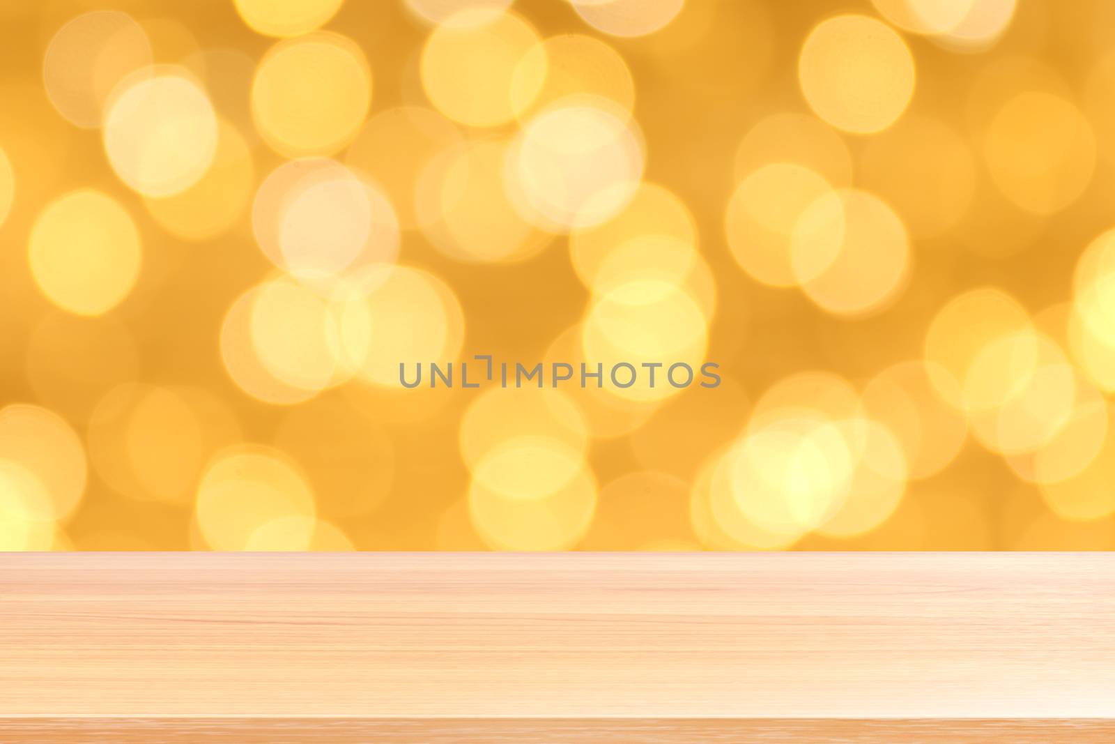 wood plank on bokeh golden yellow colorful background, empty wood table floors on bokeh glitter light gold luxury, wood table board empty front glittering gold, wooden on bokeh lighting shine gold by cgdeaw