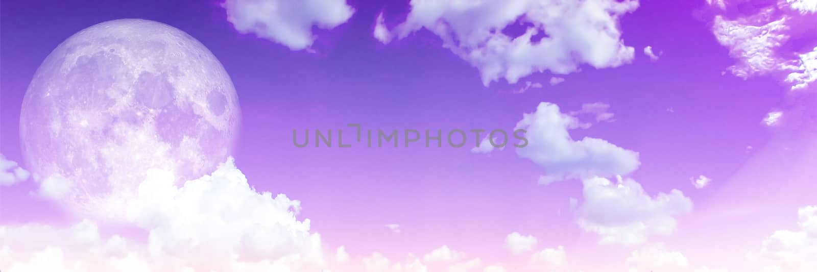 Panorama of White Cloud purple sky super moon, Elements of this image furnished by NASA