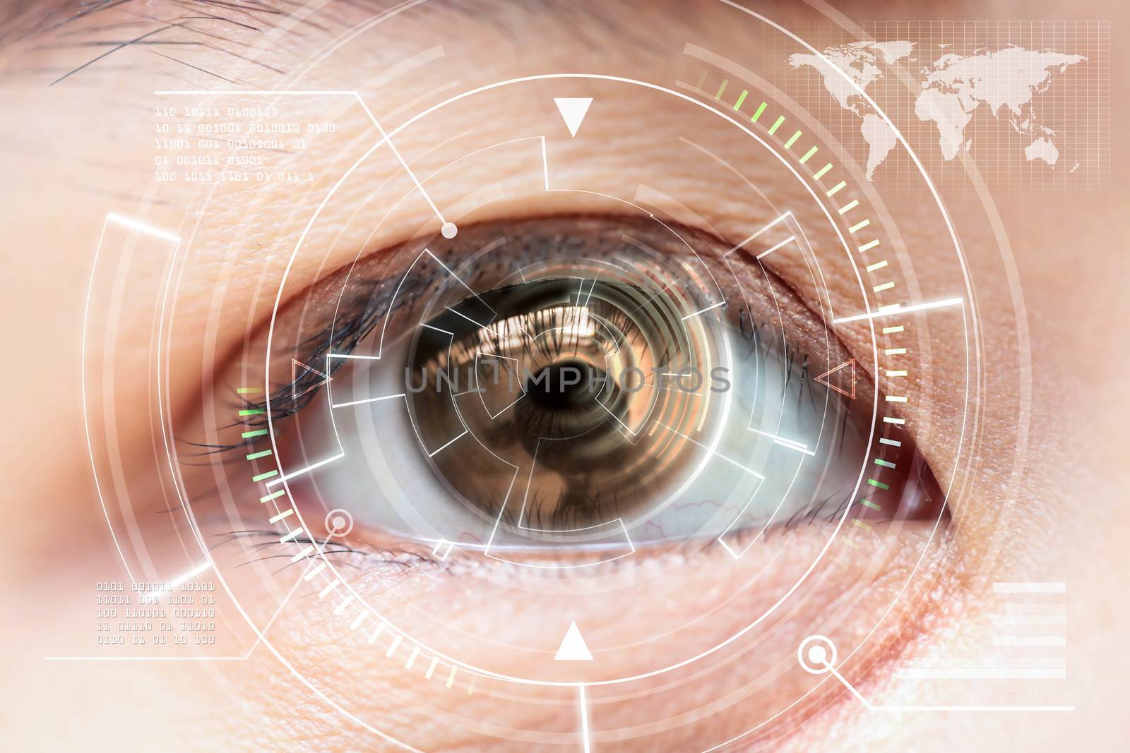 Close up women brown eye scanning technology in the futuristic, operation, lasik, cataract.