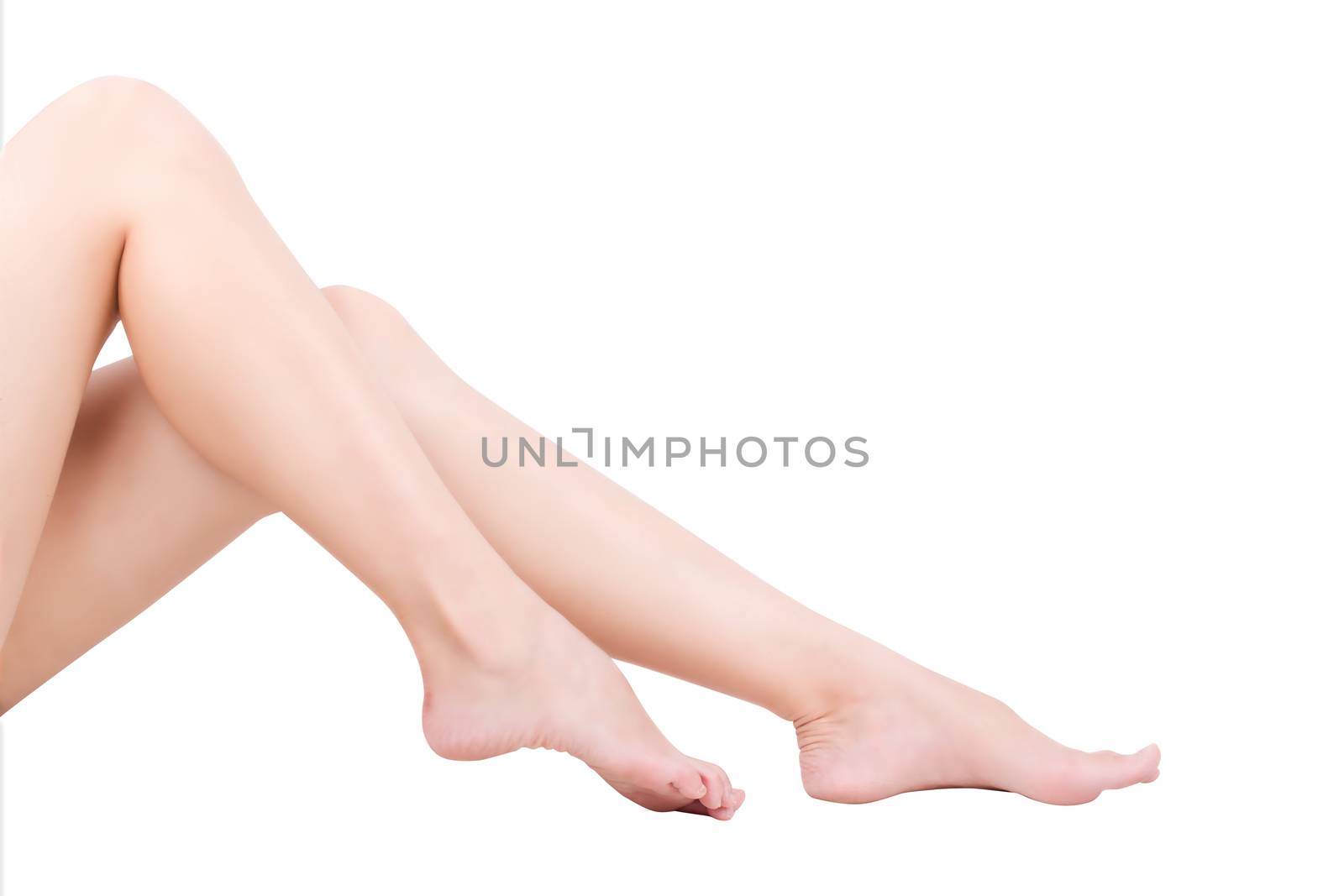 Beautiful legs slim women isolated white background.