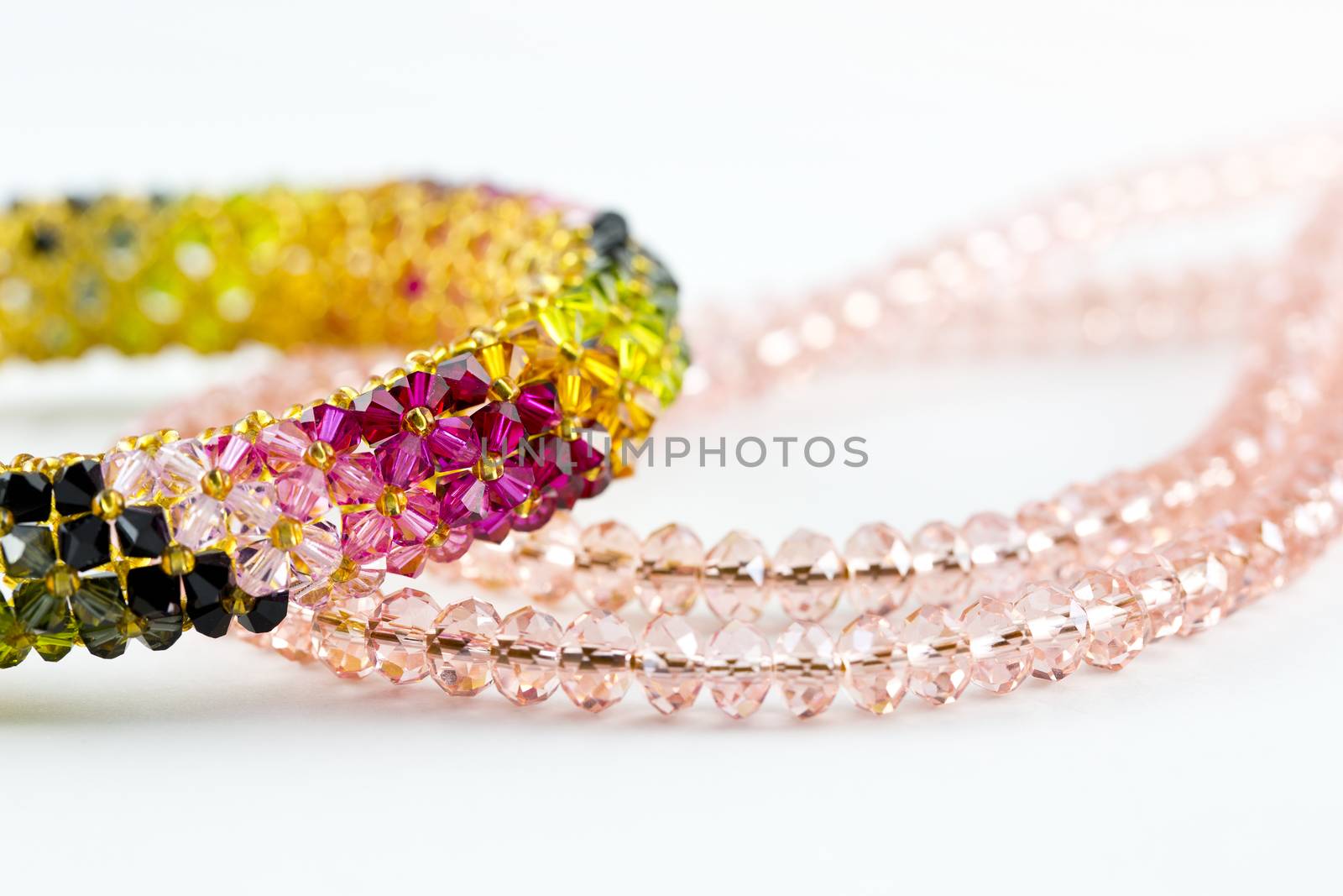 Necklace Diamond and Bangle colorful isolated on white background.