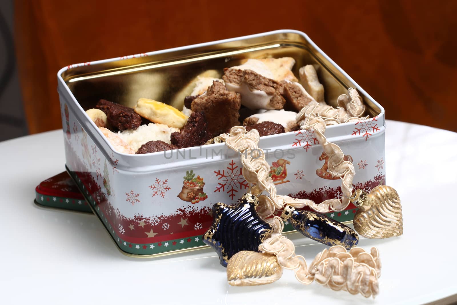 christmas decor with cookies, anis and on a table with copy space