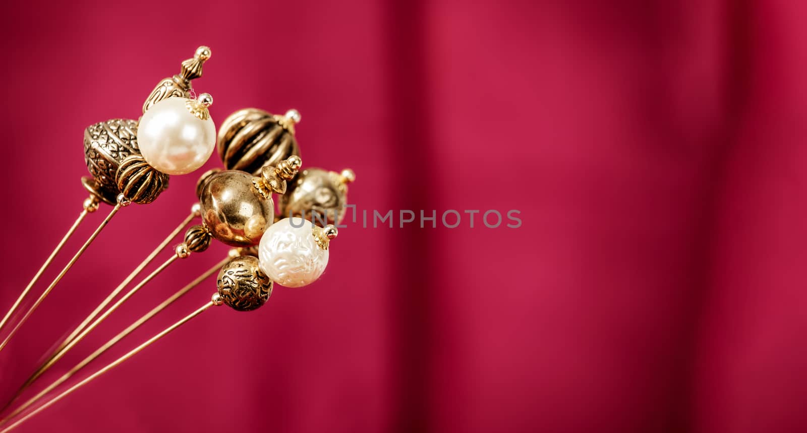 Christmas Background with golden ornament balls with copy space
