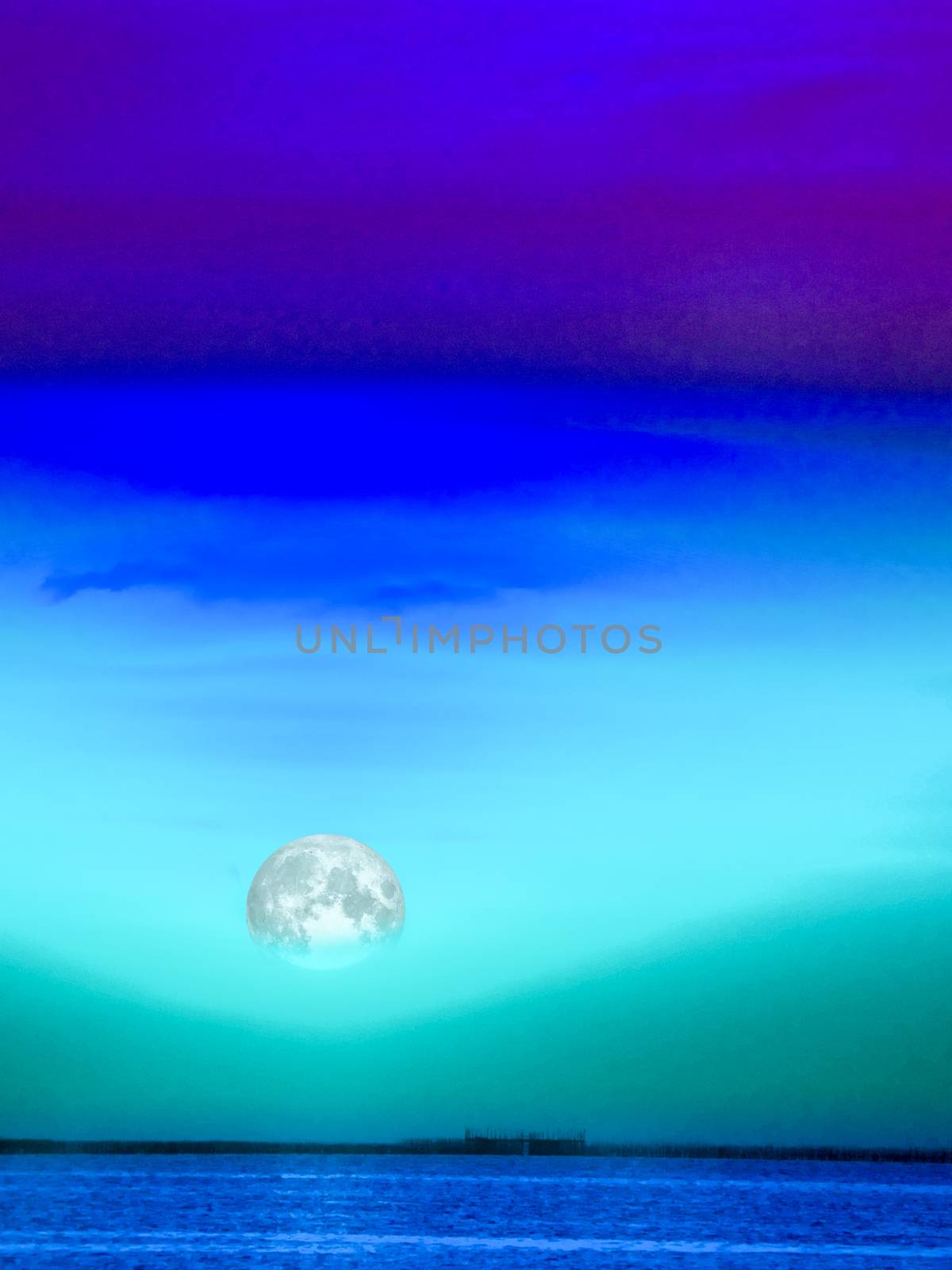 colorful cool tone sky and cloud moonlight in the sea