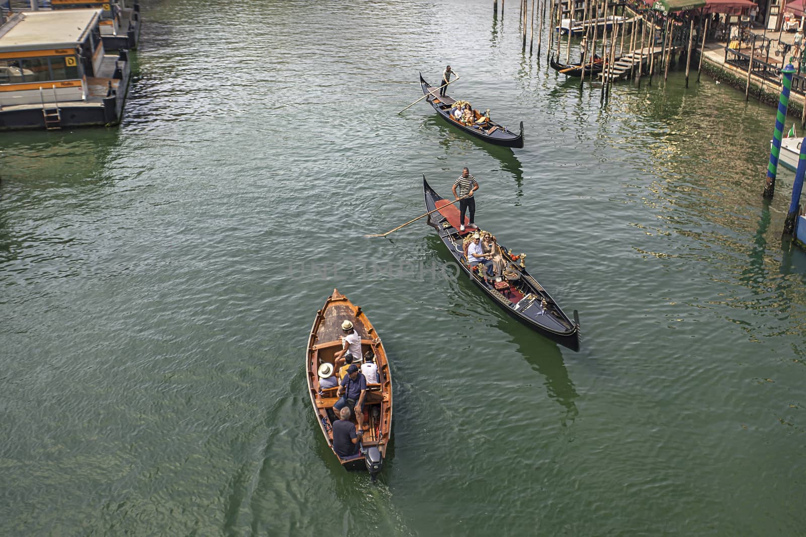 VENICE, ITALY 2 JULY 2020: Gondolas in Venice canal