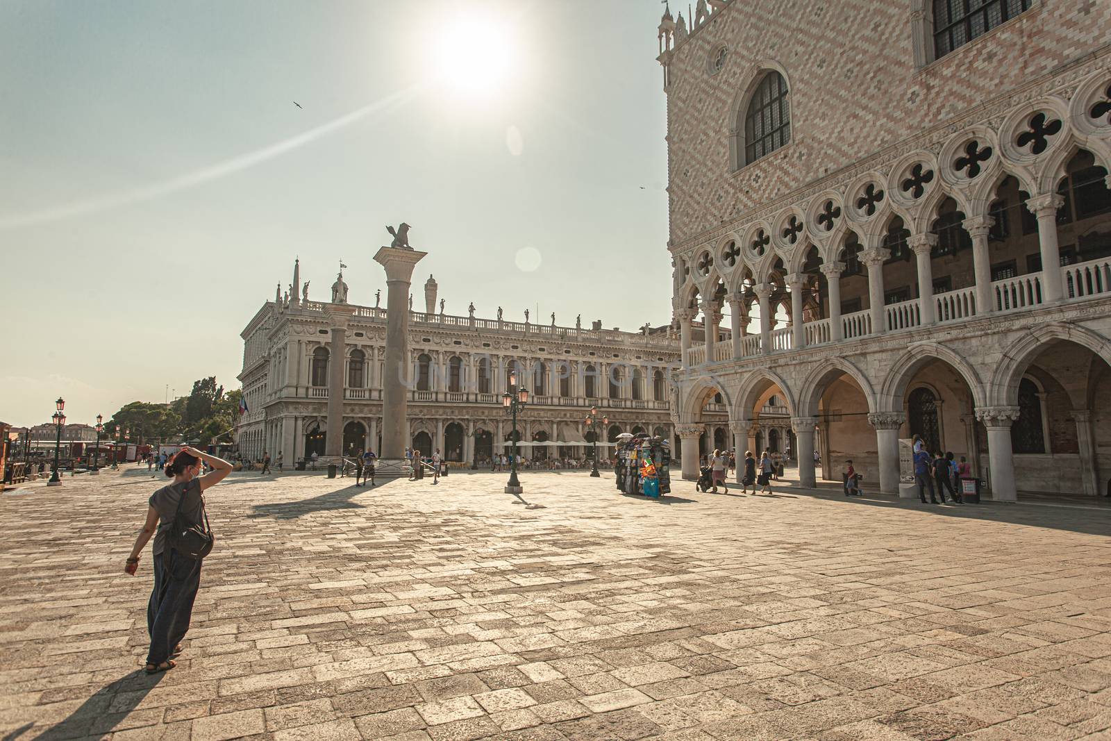 VENICE, ITALY 2 JULY 2020: Saint Mark square in Venice with people walking
