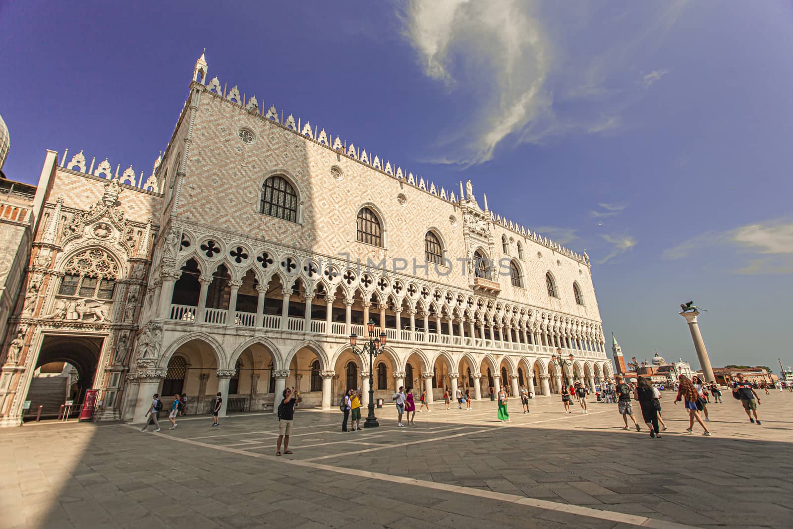 VENICE, ITALY 2 JULY 2020: Palazzo Ducale in Venice with people walking