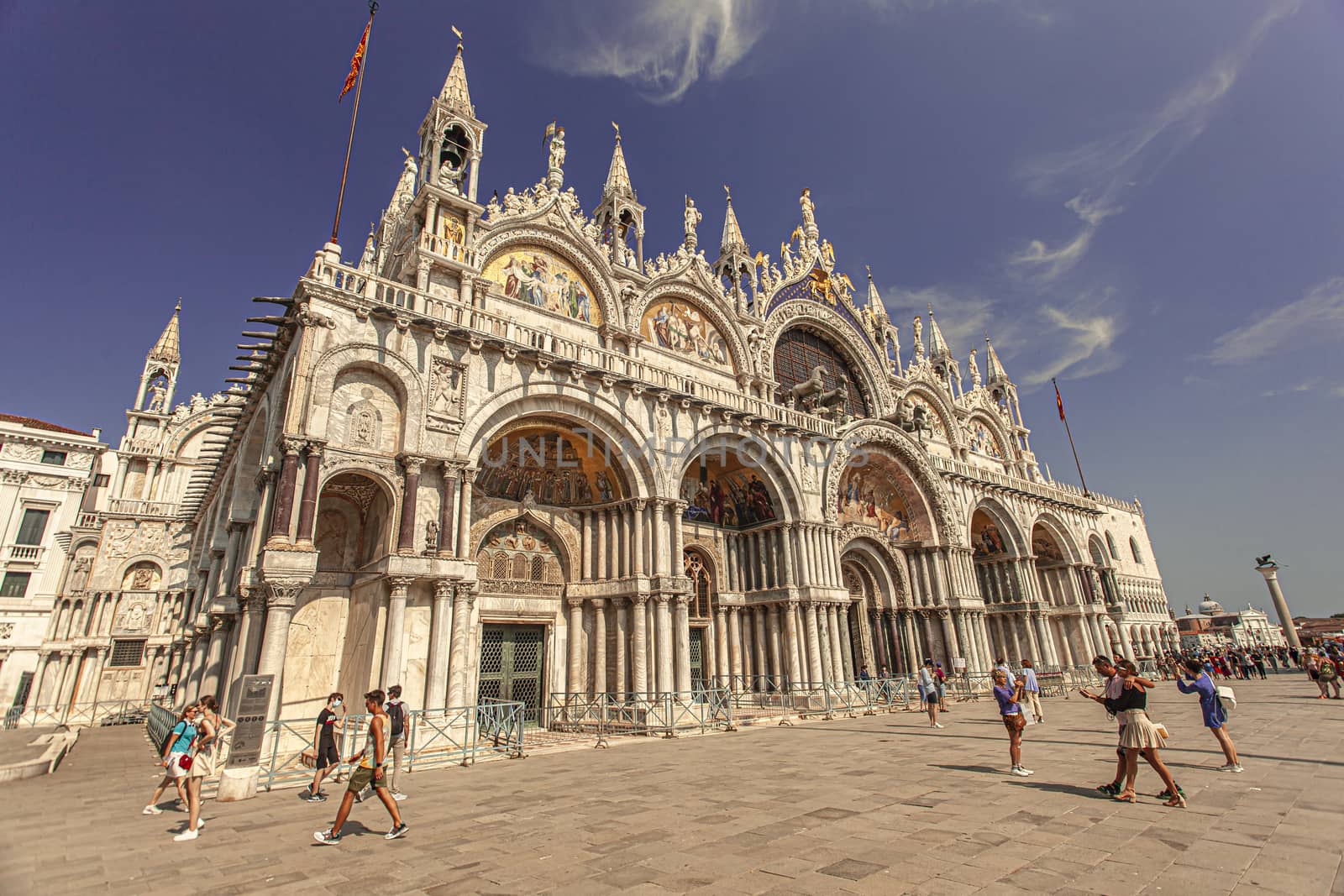 VENICE, ITALY 2 JULY 2020: San Marco Cathedral in Venice, Italy in sunny day of summer