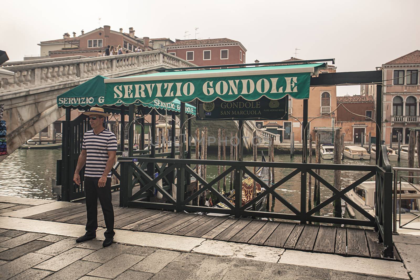 VENICE, ITALY 2 JULY 2020: Gondola service in Venice with gondolier