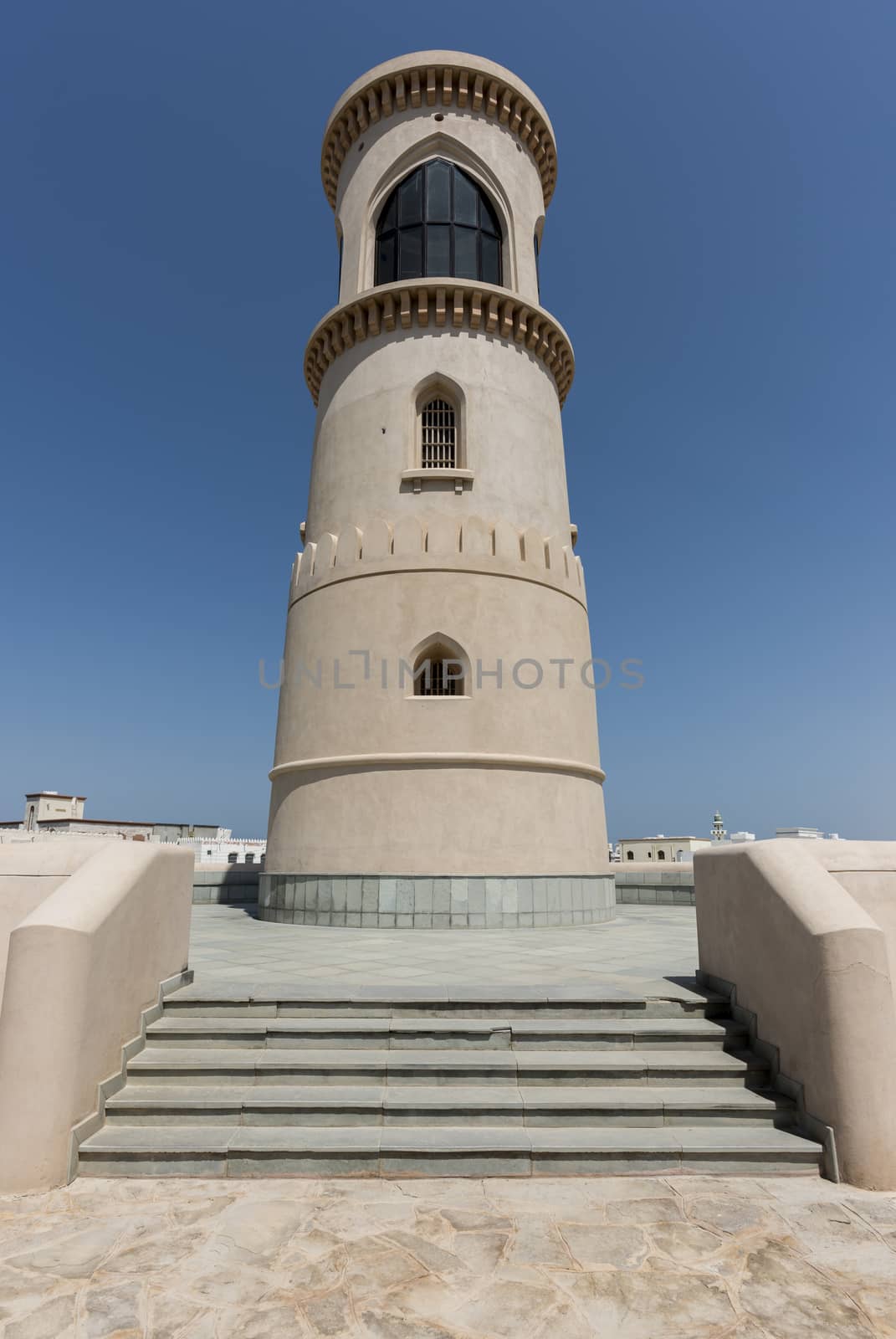 Al Ayjah lighthouse was built by the Portiguese to guide the boats and dhows to safe harbor to the lagoon, It  had been renovated, Sur, Oman