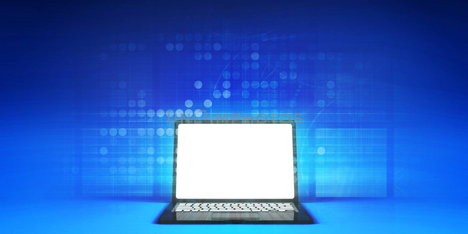 Glowing Laptop Empty Screen on Fun Background