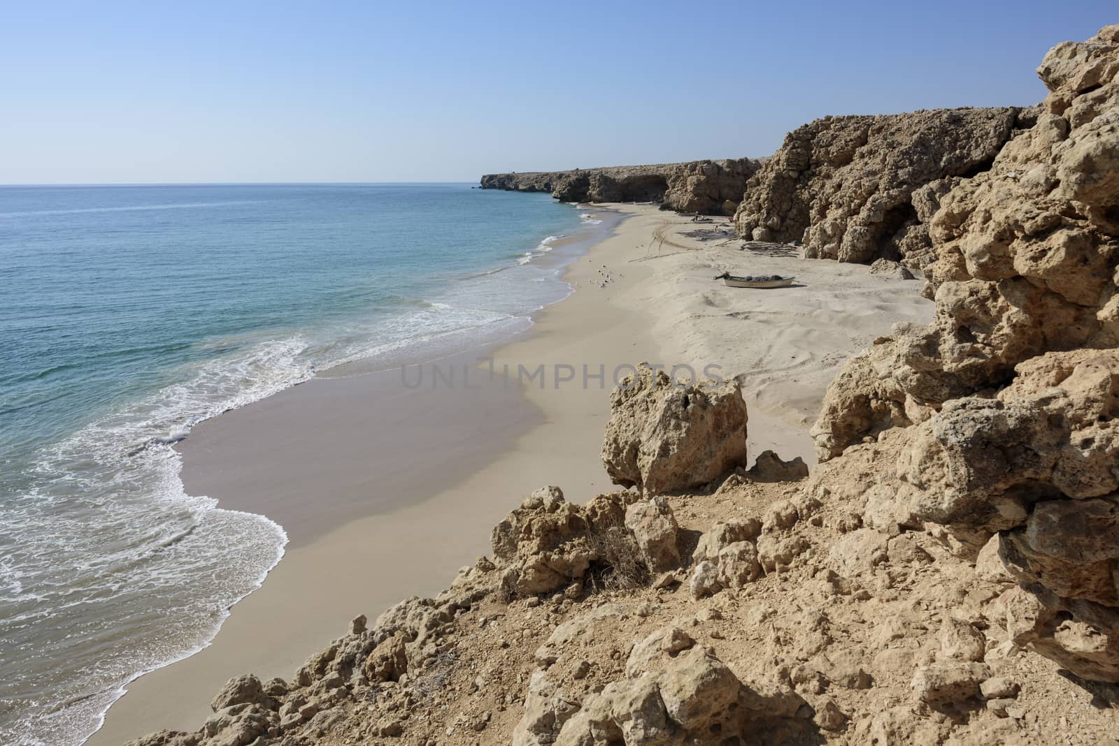 Wild beach at the coat of Ras Al Jinz, Sultanate of Oman.Fishermen of the nearest village use it as a fish harbor