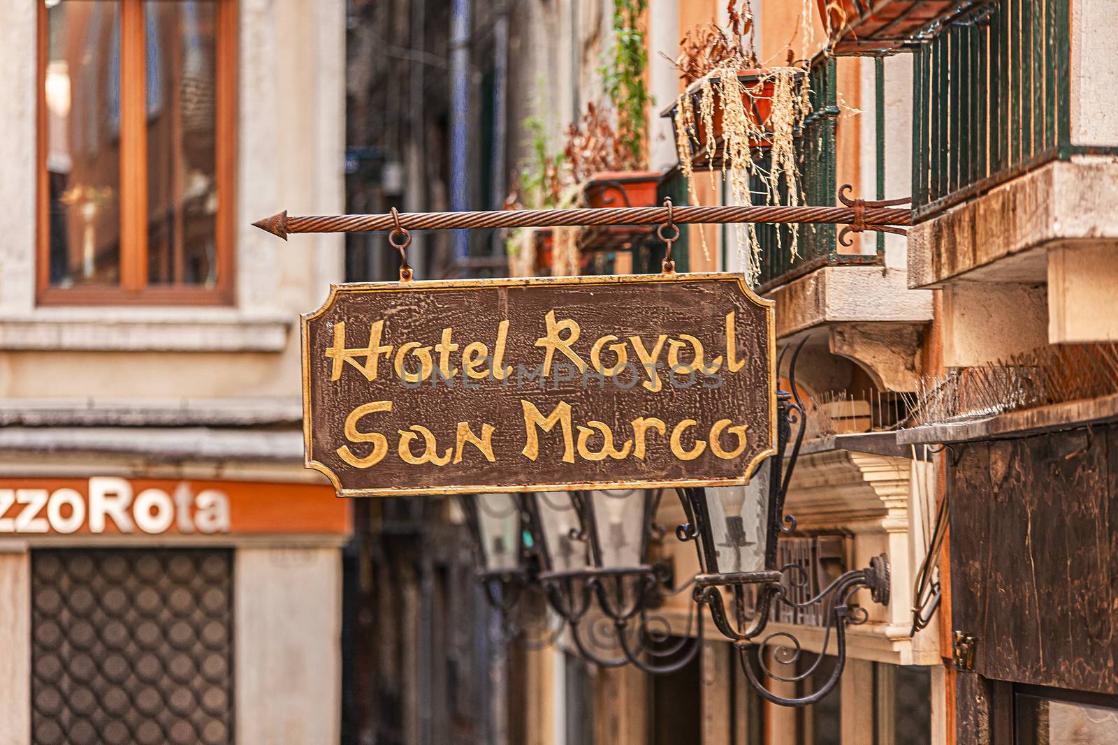 VENICE, ITALY 2 JULY 2020: Hotel sign in Venice