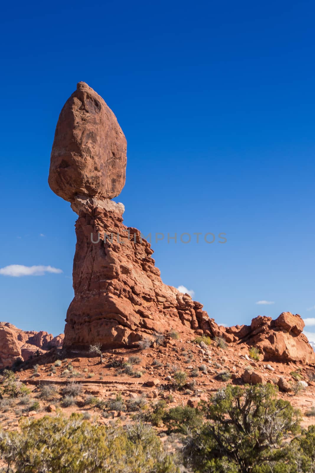 Balancing rock at Arches national park. Travel and tourism in the United States.