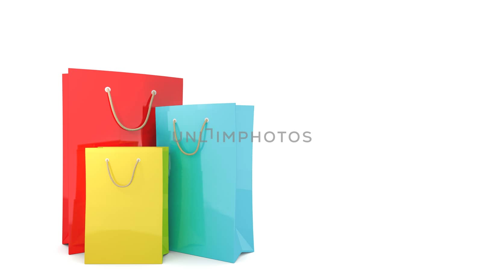 Colourful paper shopping bags on white Background., 3D rendering.