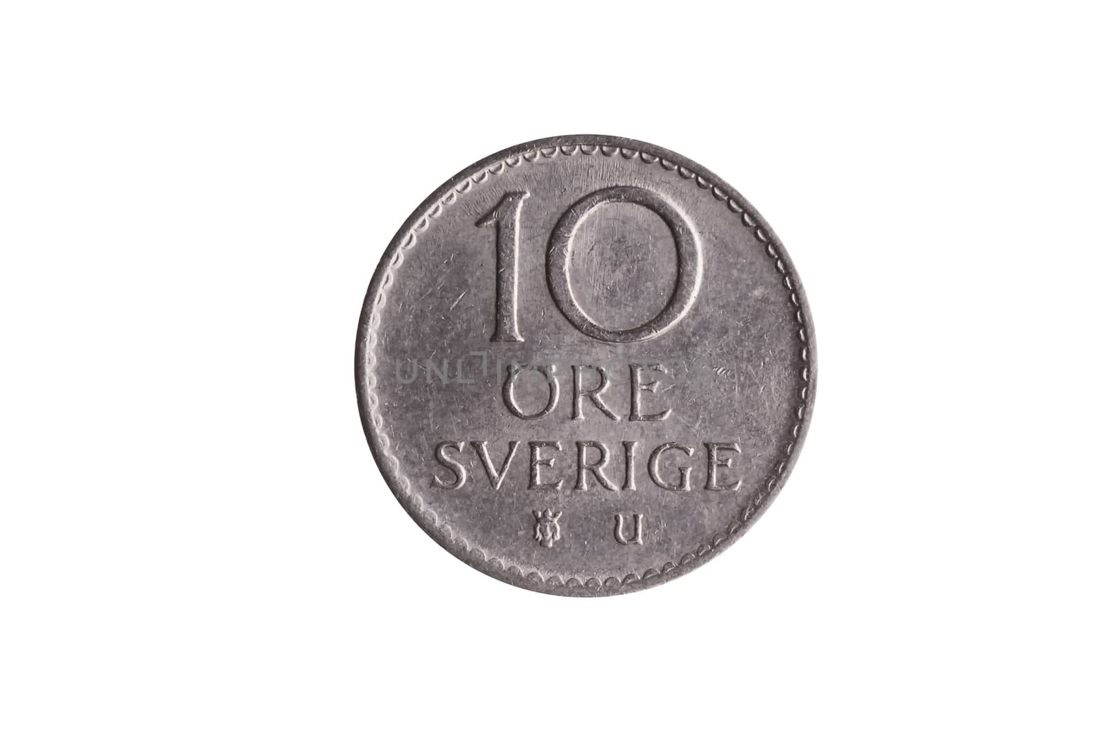 Sweden coin 10 Ore  Gustaf VI reverse cut out and isolated  by ant