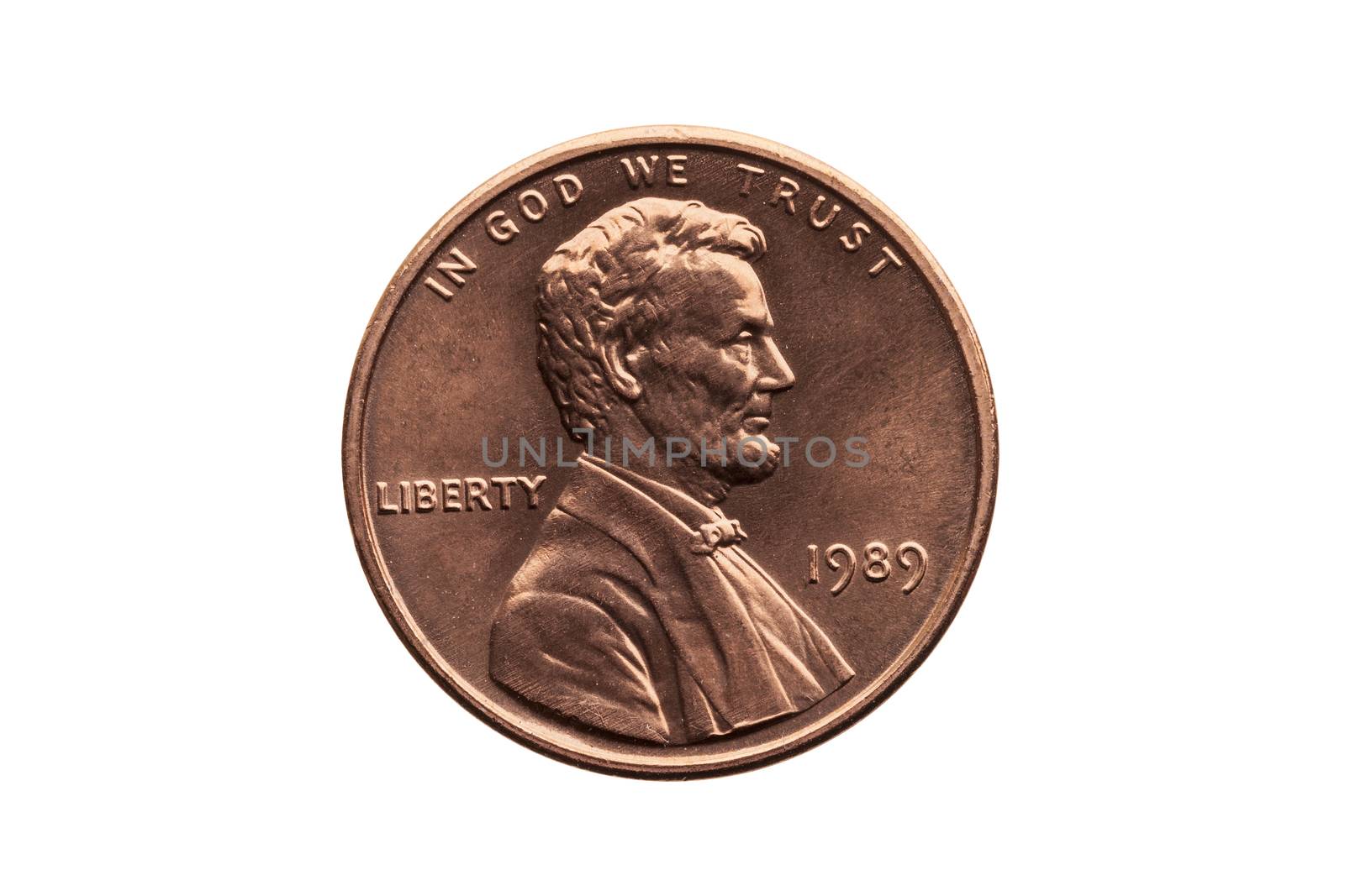 USA one cent penny coin with a portrait image of Abraham Lincoln by ant