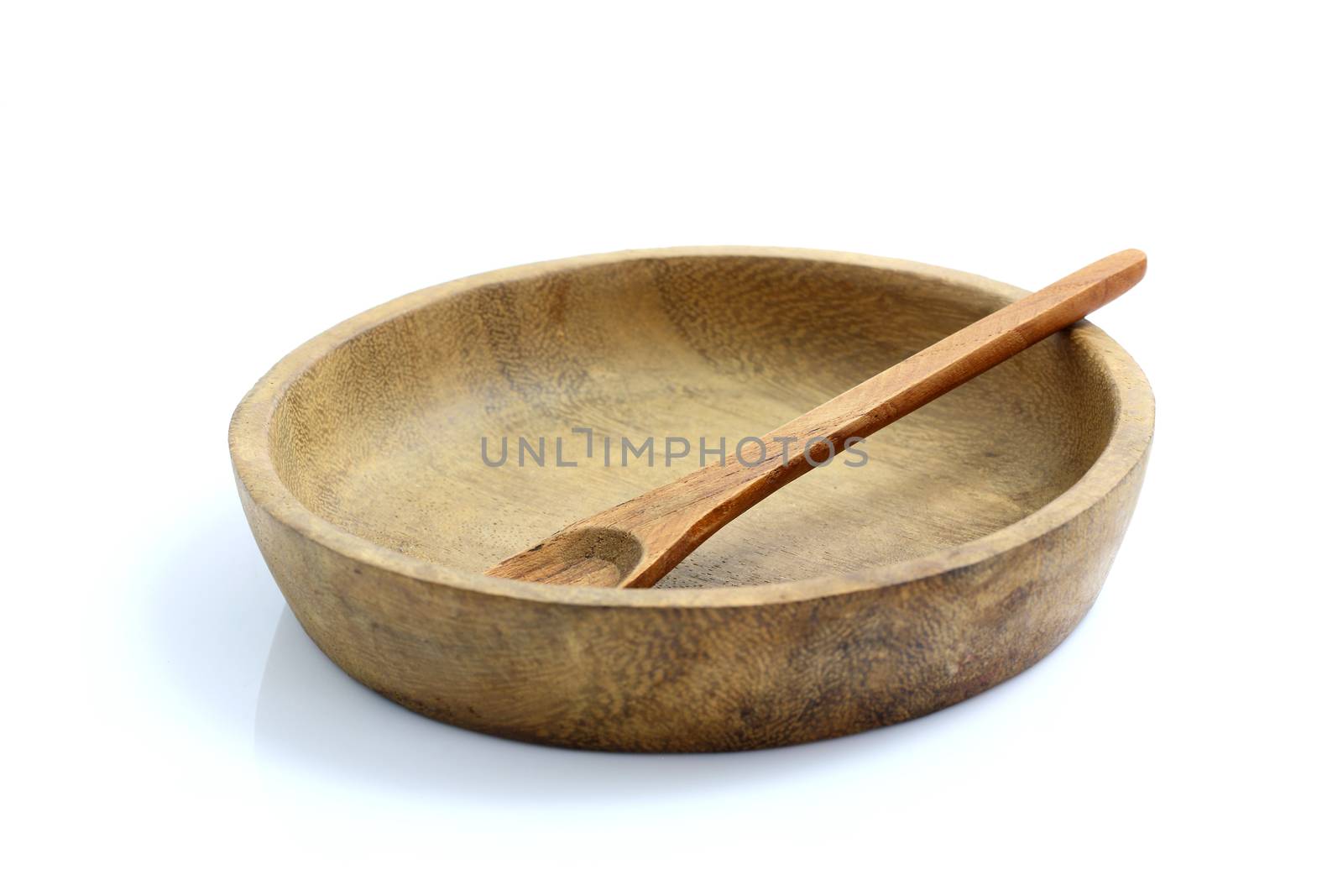 wood bowl and spoon isolated in white background by piyato