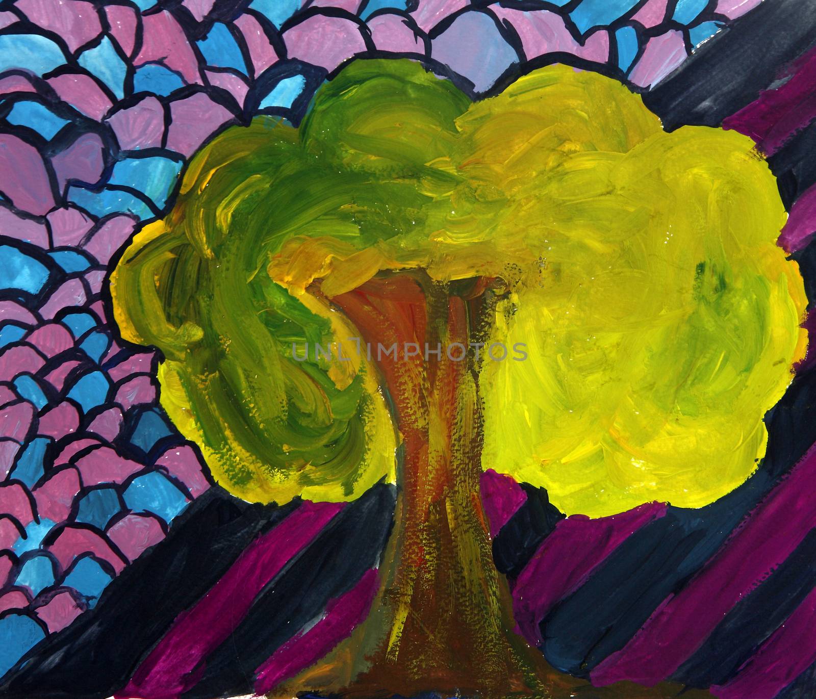 Abstract watercolor tree by piyato