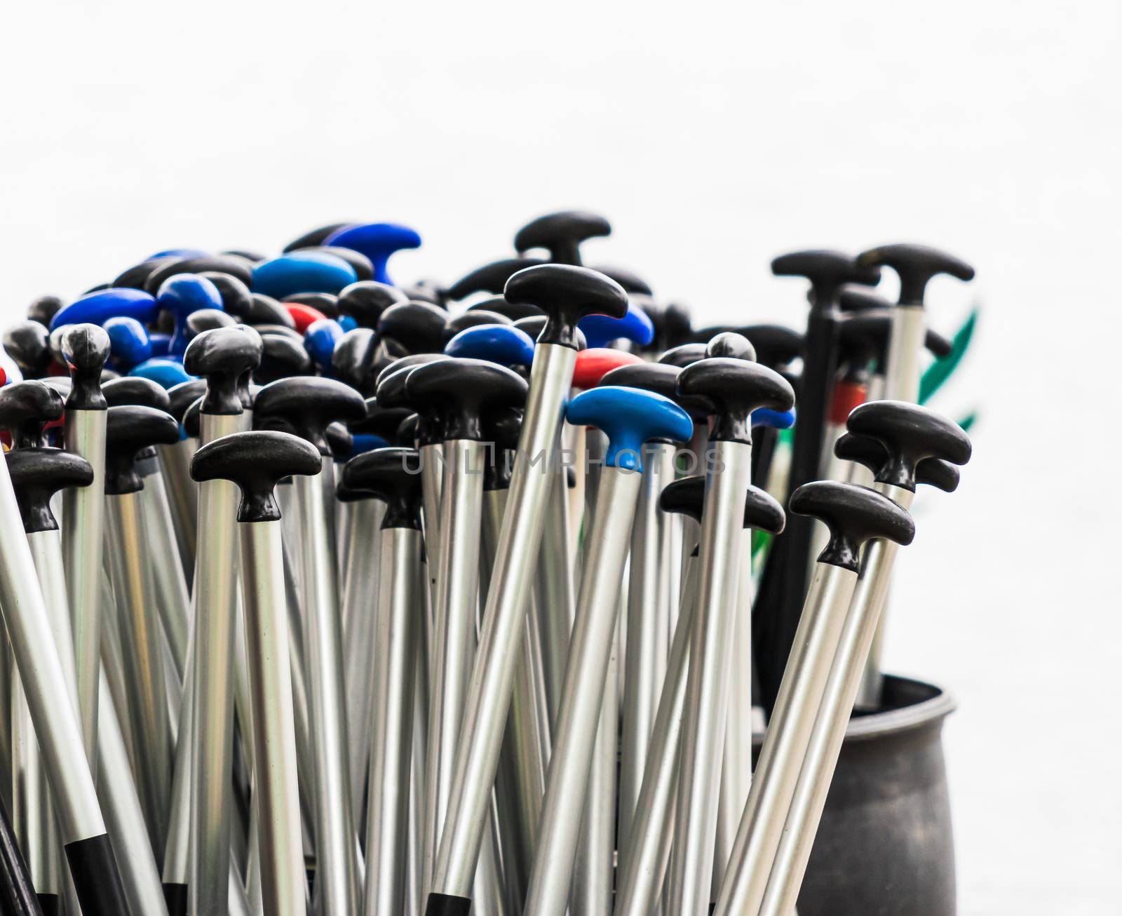 Paddles provided for dragon boats at the dragon boat race in Hannover, Germany