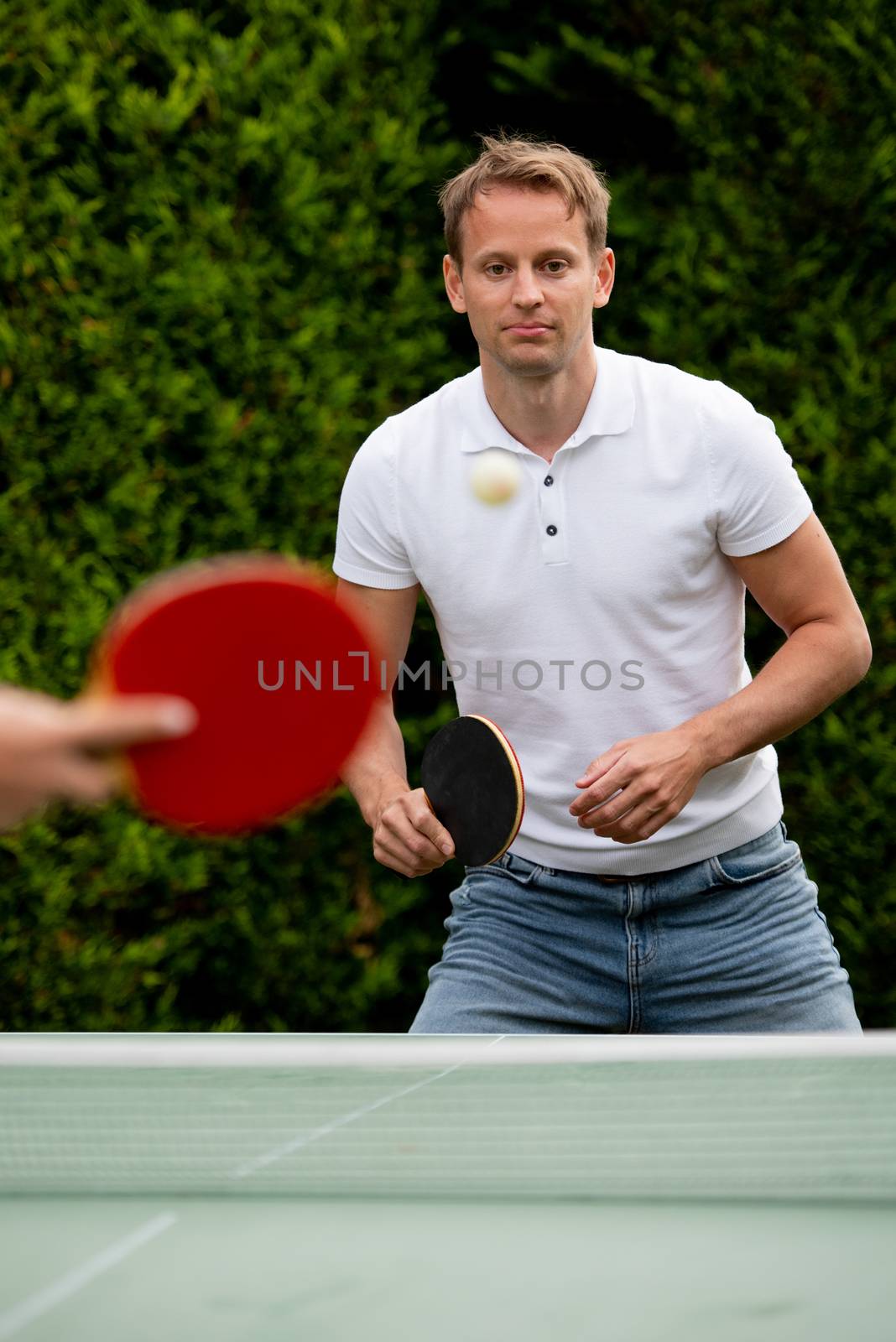 playing table tennis man sporty people hobby ping pong by timwit