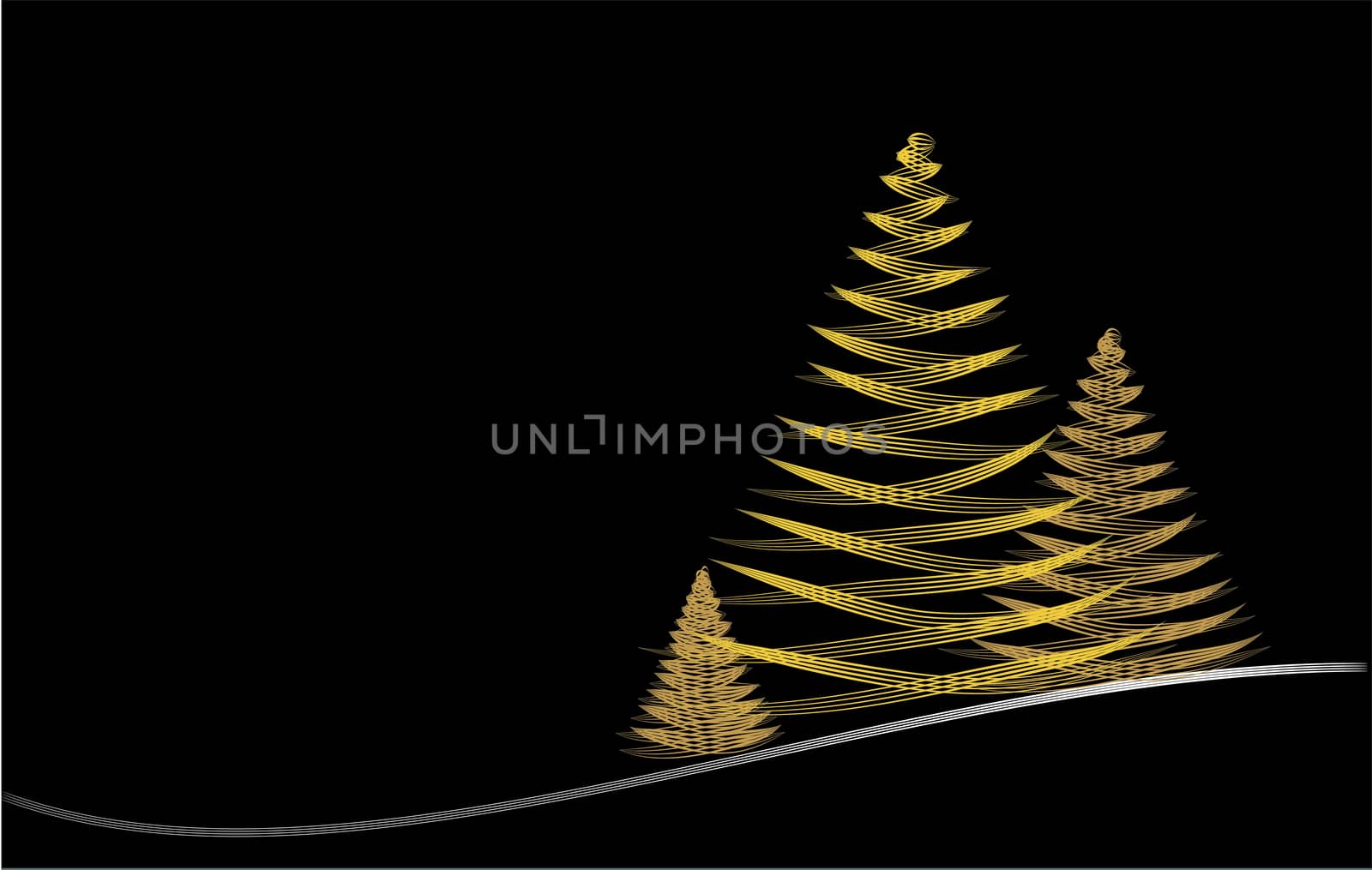 christmas card abstract graphic design on black background in gold and silver and copy space