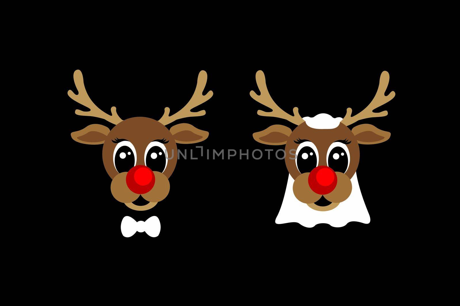 illustration of christmas cards with Rudolph with copy space