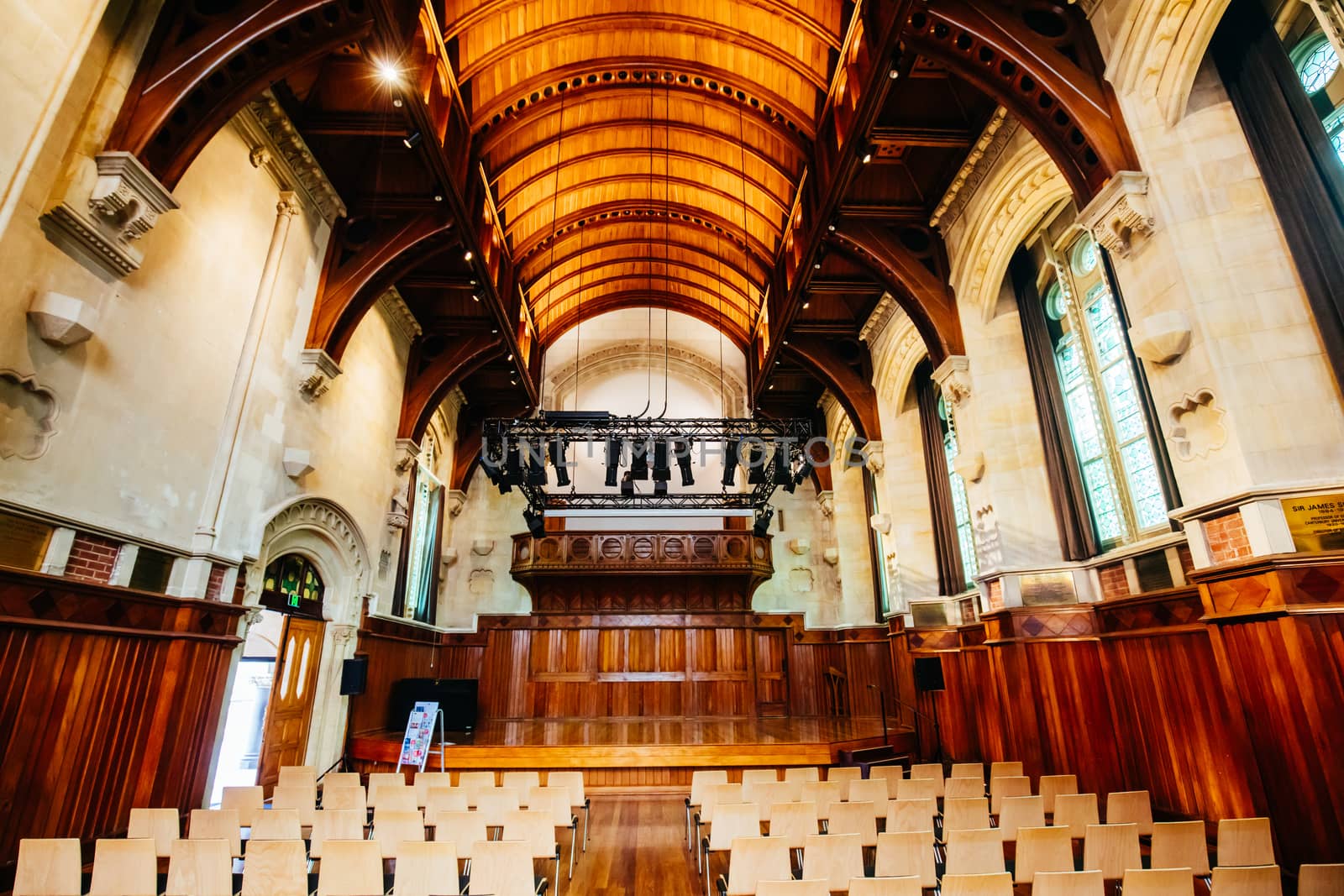 Christchurch, New Zealand - September 16 2019: The iconic and historic Great Hall at The Arts Centre in Christchurch, New Zealand