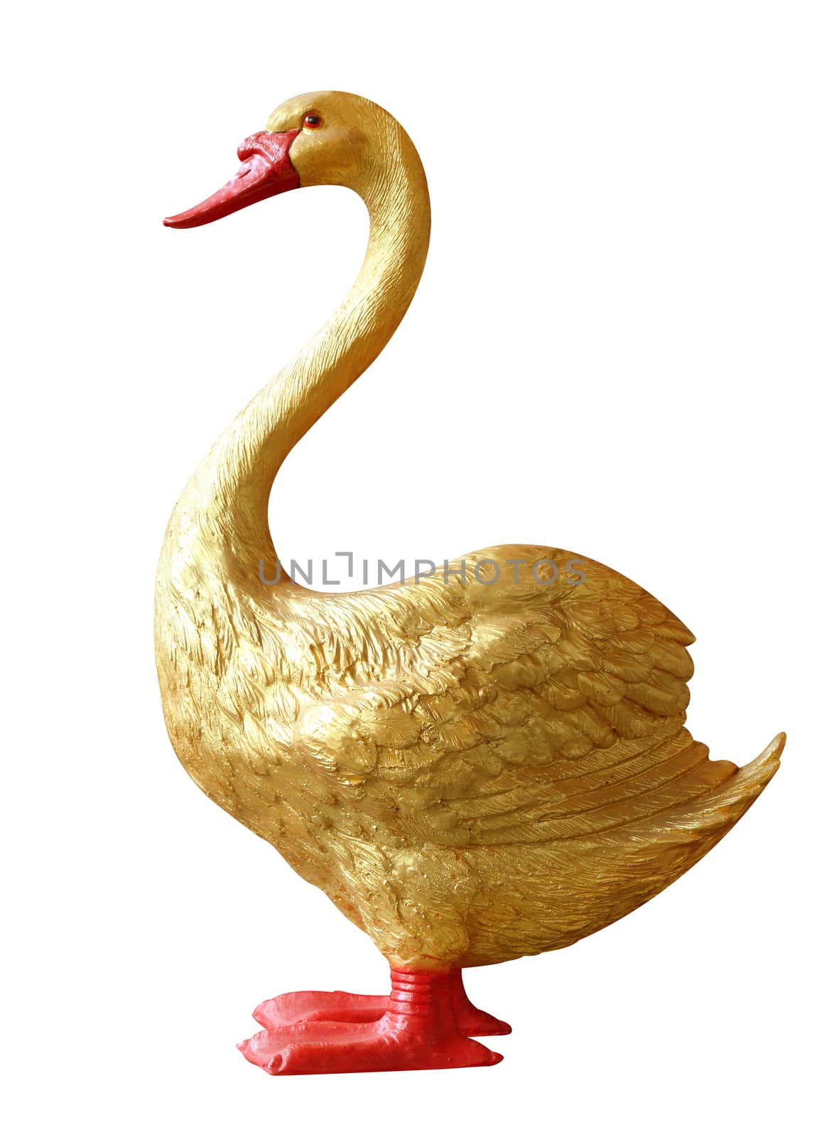 Swan Golden statue, Gold Swan duck Statue figurine isolated on white background by cgdeaw