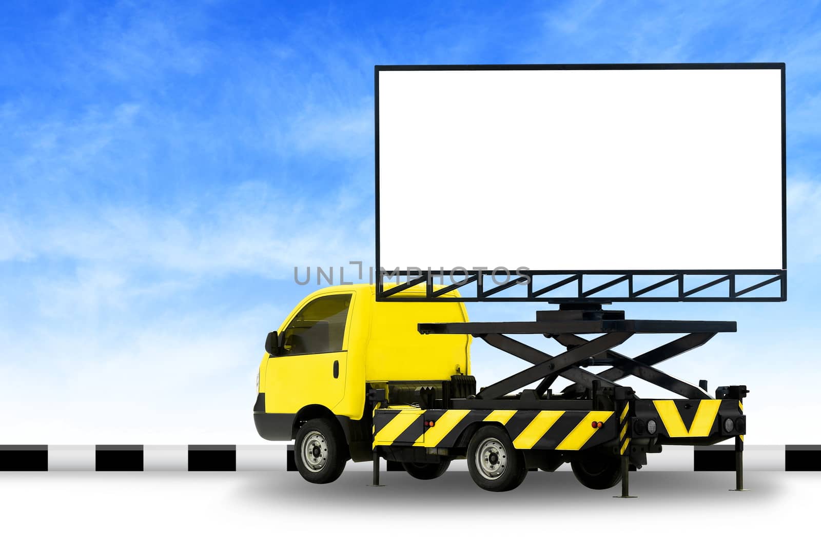 Billboard blank on car yellow truck LED panel for sign Advertising isolated on background sky, Large banner and billboard Roadside for an advertisement large by cgdeaw