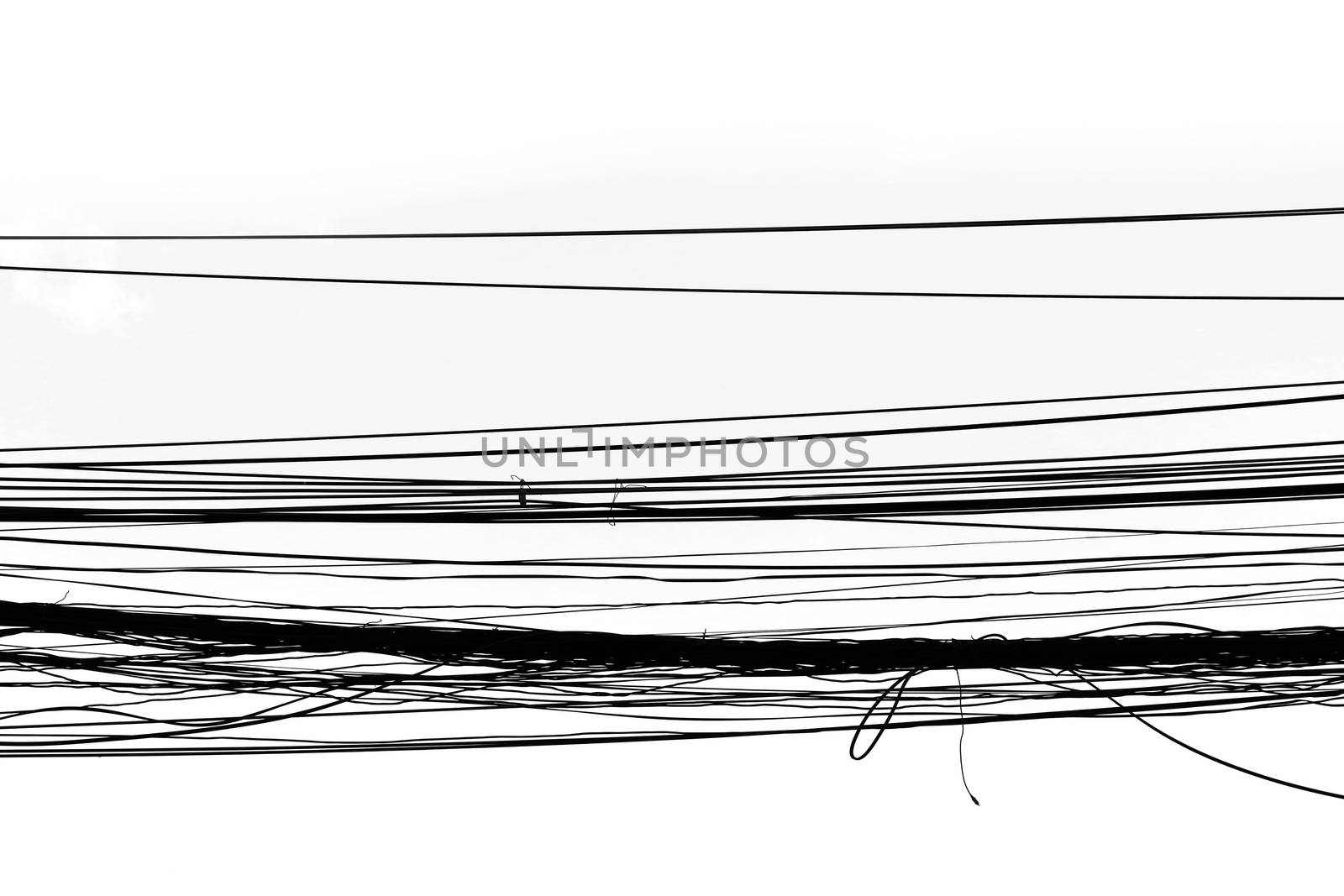 Cable tangled wire, High Voltage Cable tangled wire abstract (Silhouette black white background) by cgdeaw