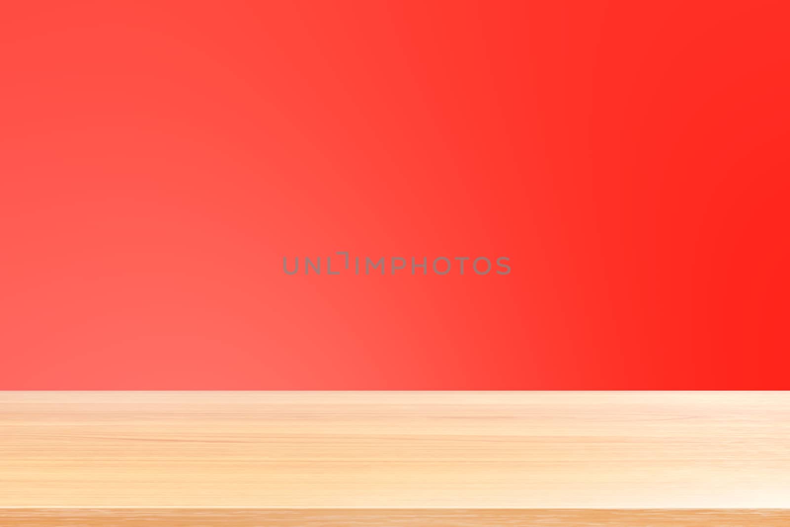 empty wood table floors on gradient red soft background, wood table board empty front colorful gradient red, wooden plank blank on light red gradient for display products or banner advertising