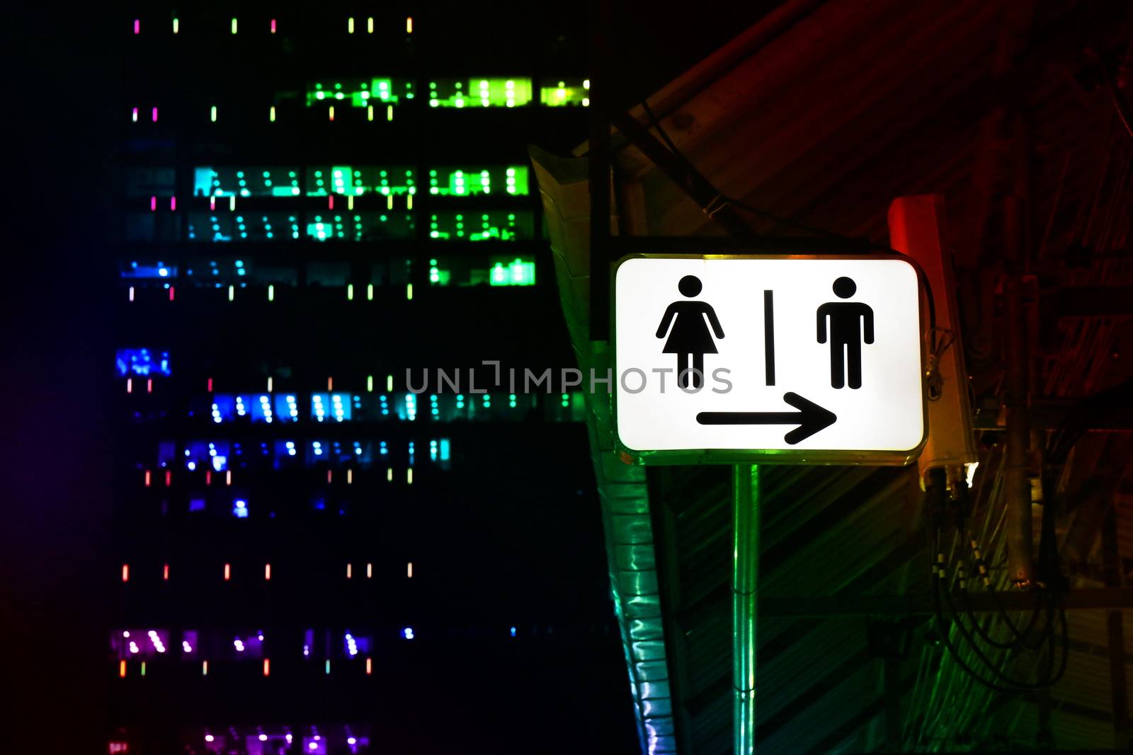 Signs night bathroom, toilet sign male - female, signs, lights, signs, signs for toilets in pubs - public house, night parties and multicolored lights by cgdeaw