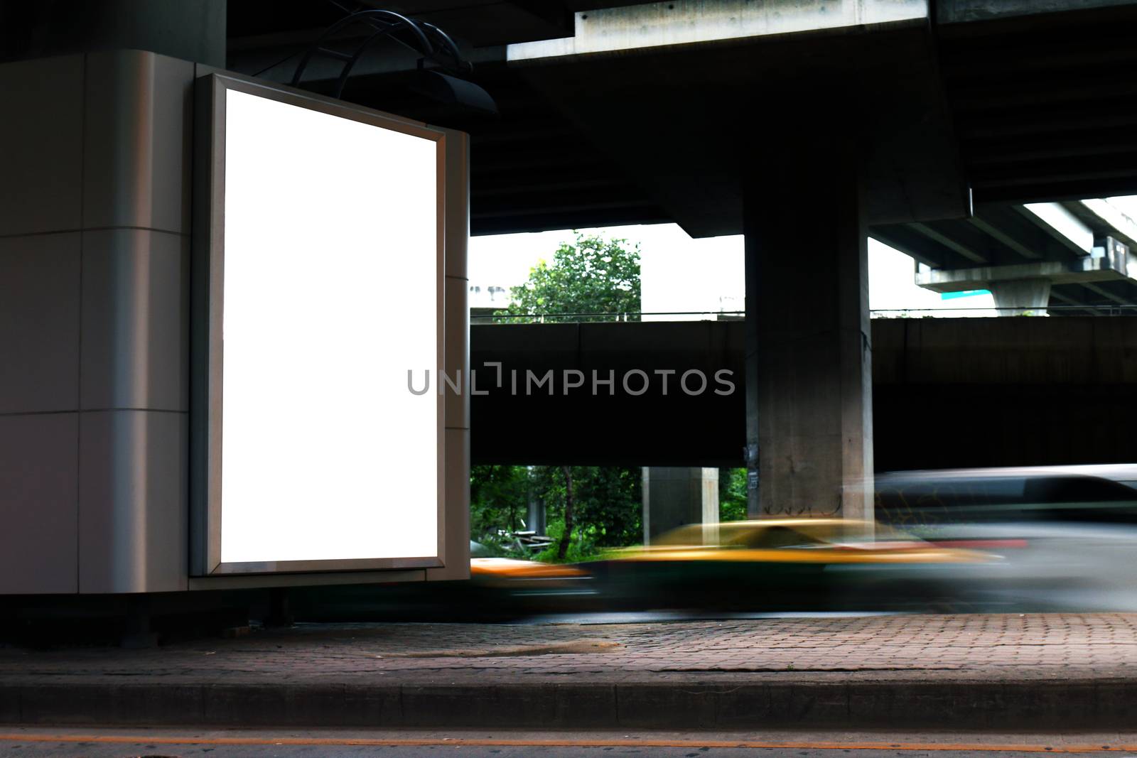 Billboard light box blank white Light signs under the expressway panel for sign Advertising on the road, Billboard box sign empty by cgdeaw
