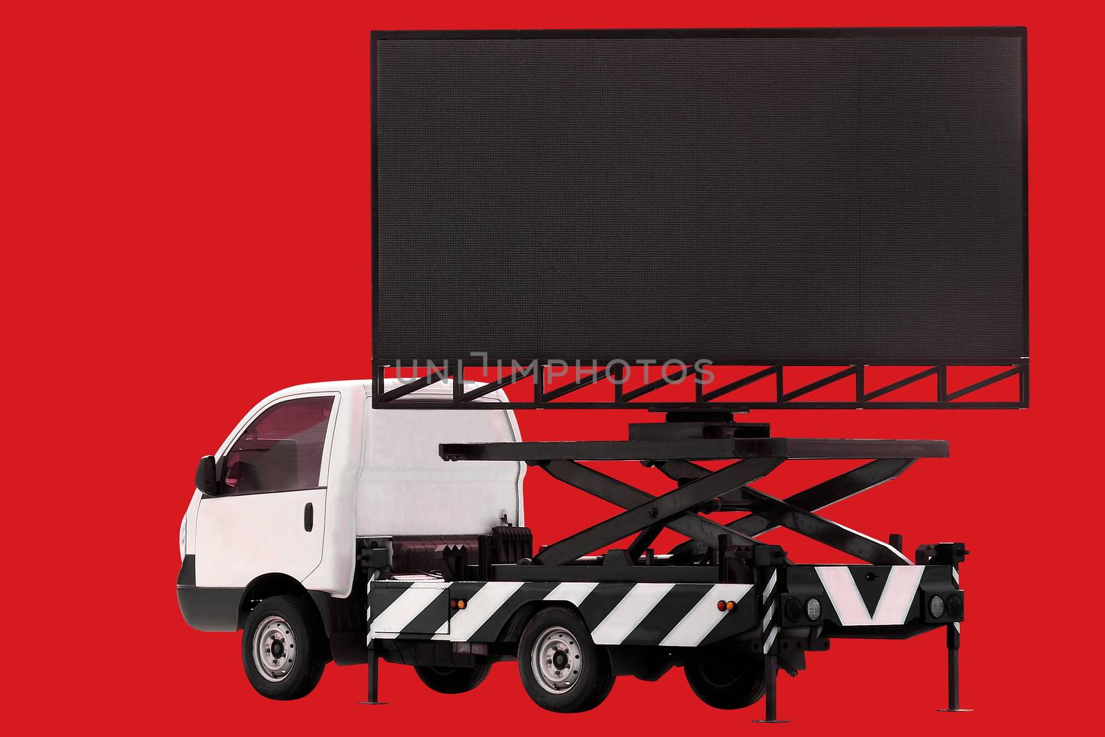 Billboard on car LED panel for sign Advertising isolated on background red