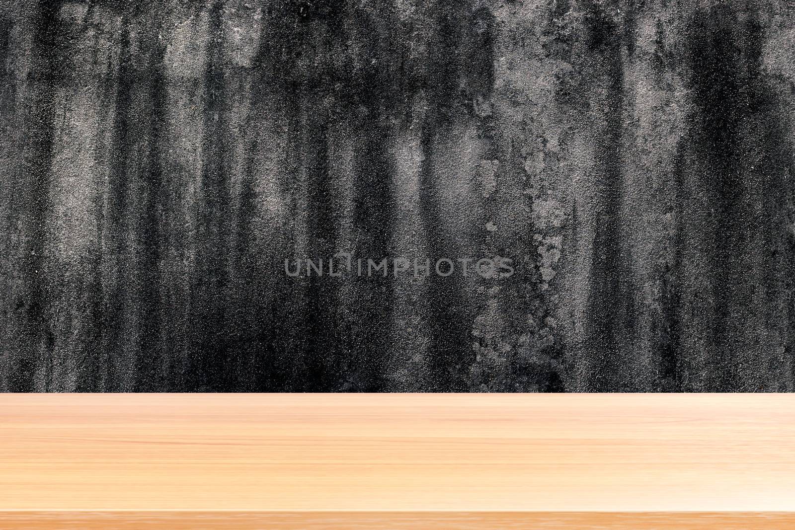 wood plank on concrete wall scratches background old, empty wood table floors on construction concrete wall texture background, wood table board empty on polished concrete wall construction by cgdeaw
