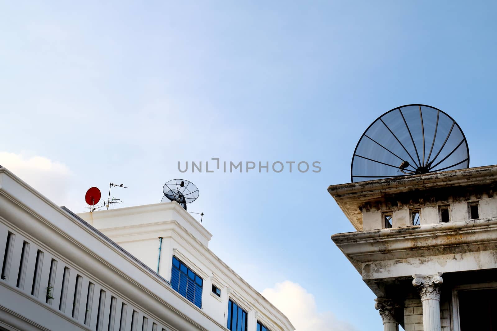 Satellite dish, Antenna on the old building by cgdeaw