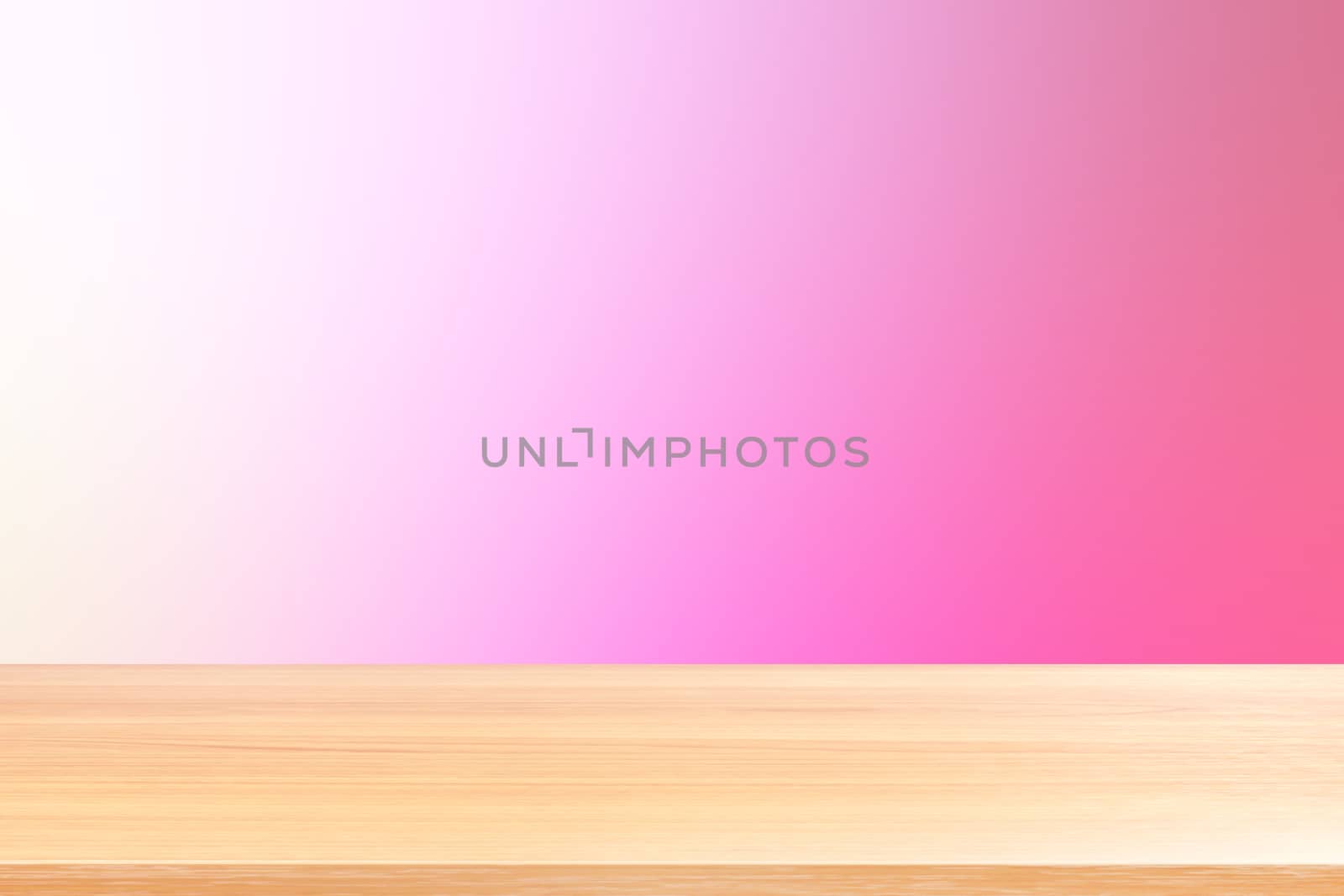 empty wood table floors on gradient pink soft background, wood table board empty front colorful gradient, wooden plank blank on pink gradient for display products or banner advertising