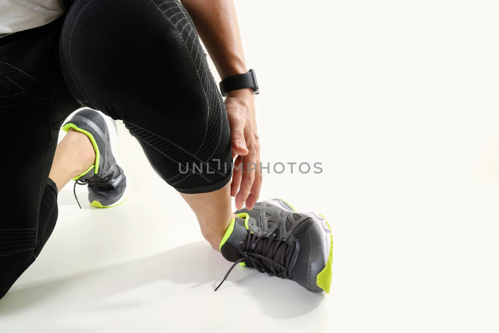 Runner sportsman holding ankle in pain with Broken twisted joint by everythingpossible