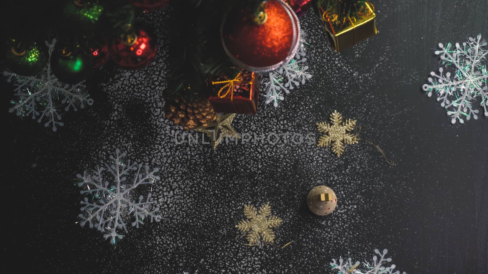 Greeting Season concept.close up of ornaments on a Christmas tre by everythingpossible