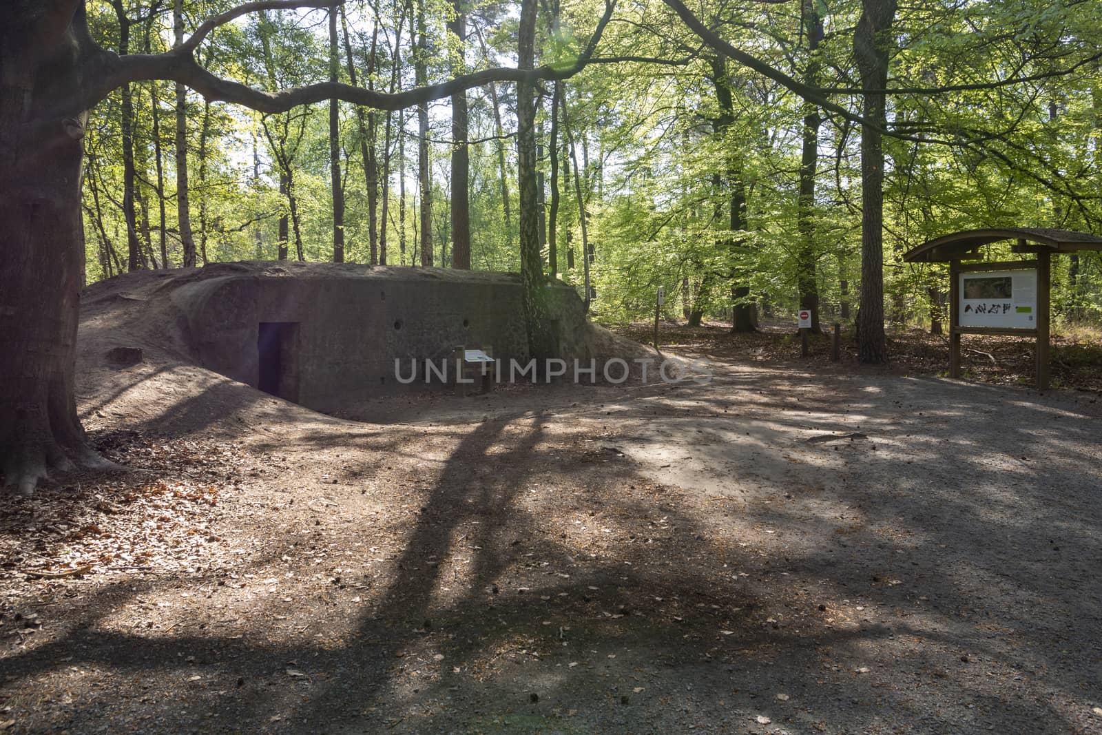 aKapellen, Belgium, April 2020: German Troepenbunker, or Troop Bunker, in mastenbos Kapellen, part of Flanders Fields WWI remembrance.