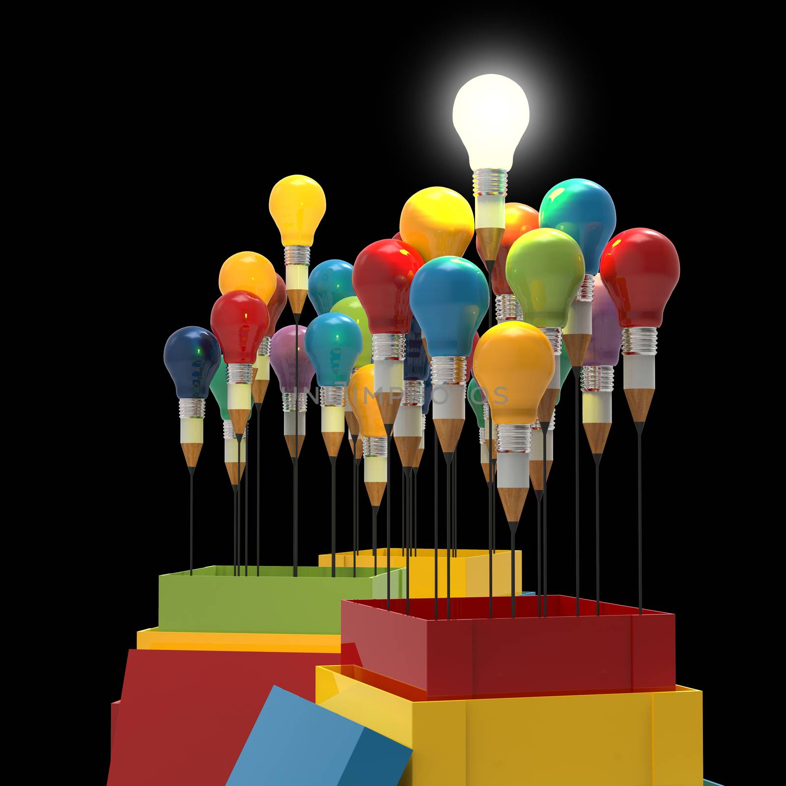 pencil light bulb 3d as think outside of the box and leadership  by everythingpossible